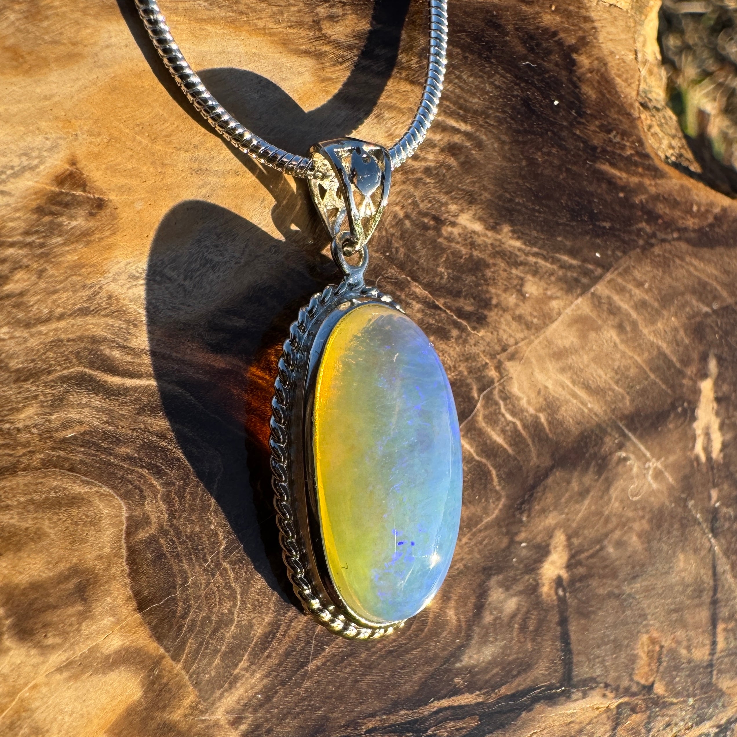 7.7ct Coober Pedy Crystal Opal Pendant Necklace ~ 'Vivonne Bay Blue' | 925 Sterling Silver | Solid Australian Opal