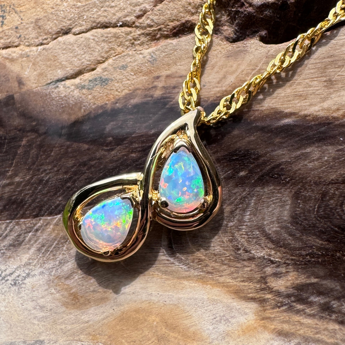 0.7ct Lightning Ridge Opal Pendant Necklace ~ 'Hyams Beach Blues' | 14ct Yellow Gold | Solid Australian Opal