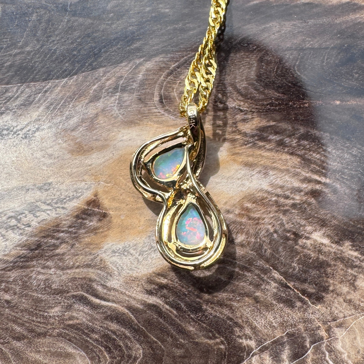 0.7ct Lightning Ridge Opal Pendant Necklace ~ 'Hyams Beach Blues' | 14ct Yellow Gold | Solid Australian Opal