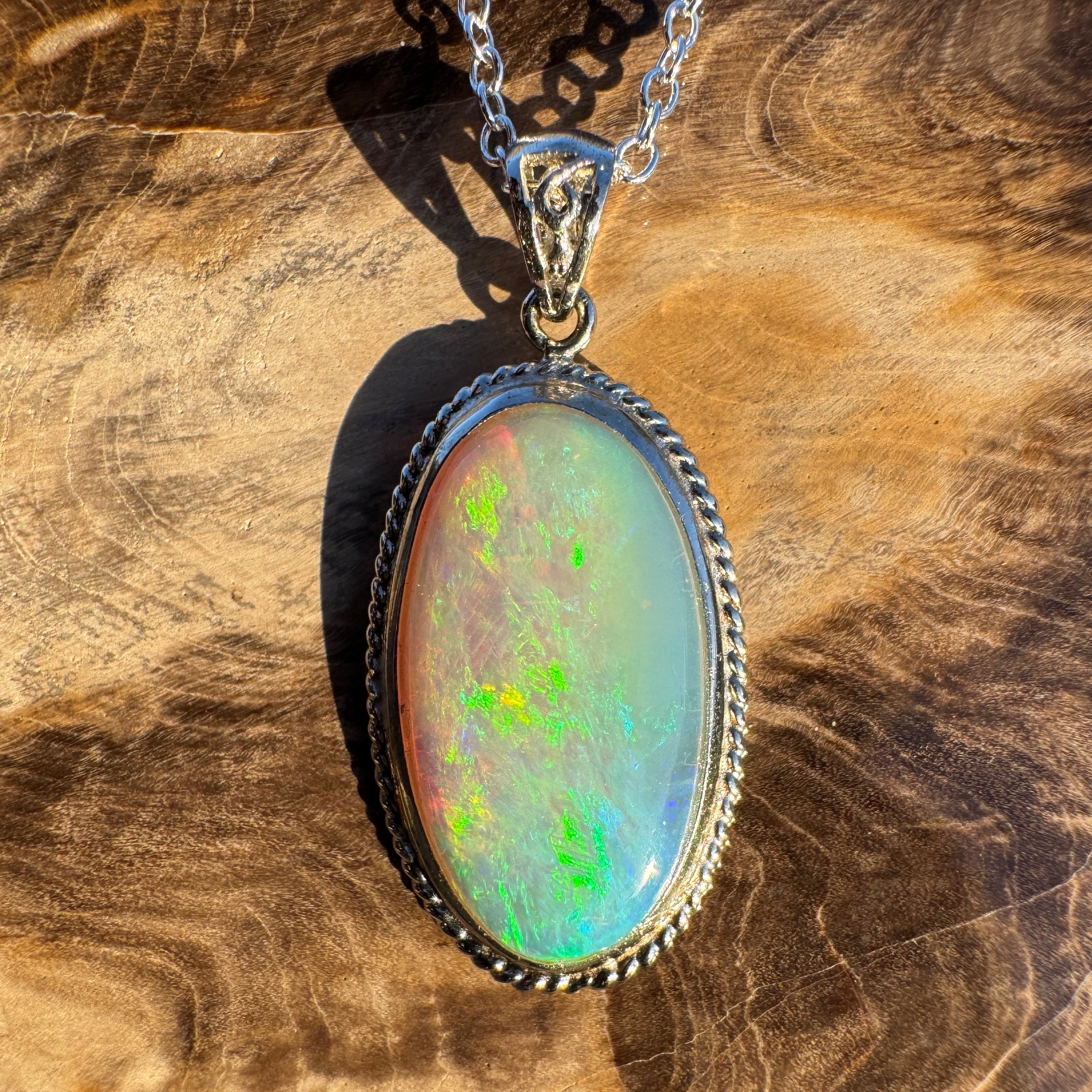 6.3ct Coober Pedy Crystal Opal Pendant Necklace ~ 'Ningaloo Lagoon' | 925 Sterling Silver | Solid Australian Opal
