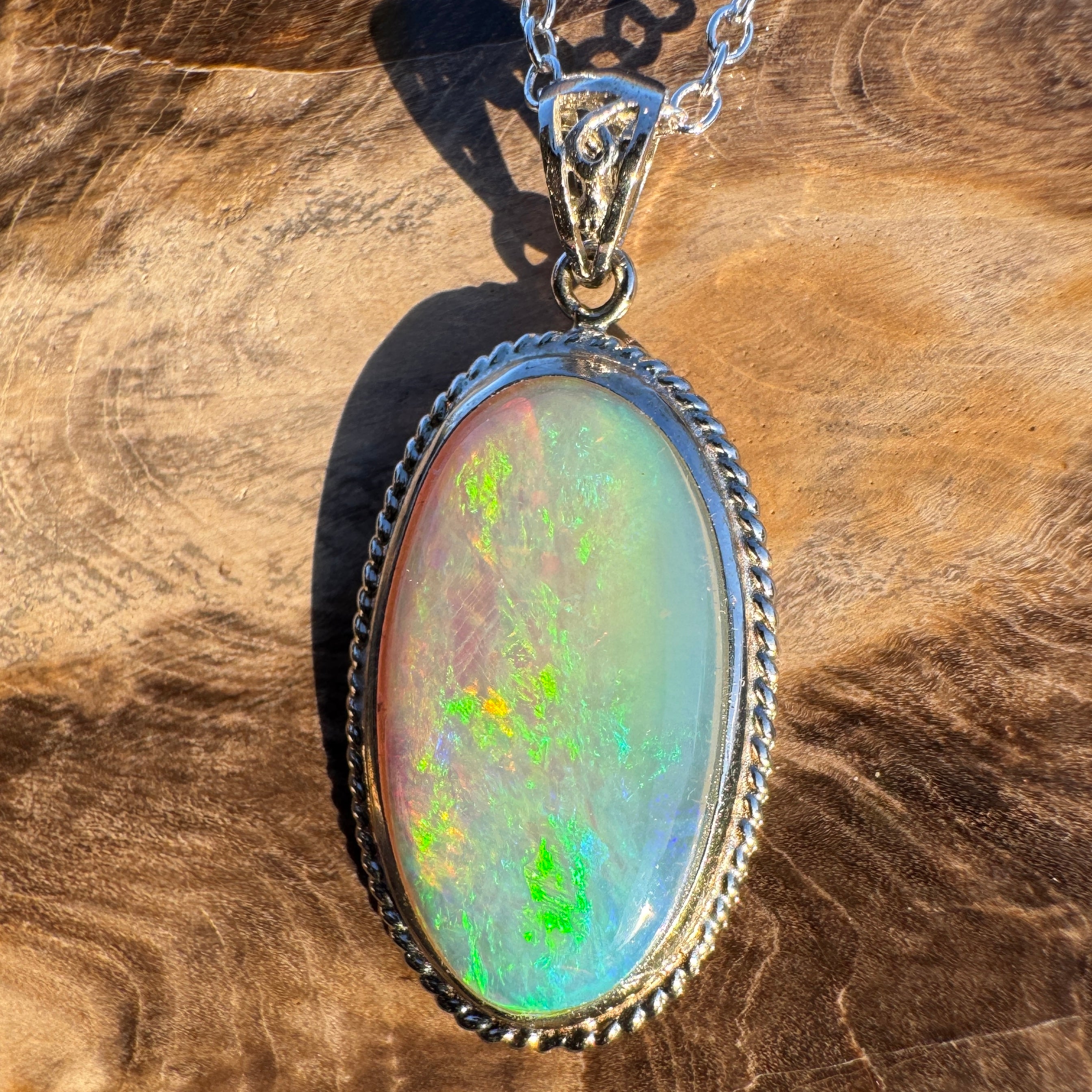 6.3ct Coober Pedy Crystal Opal Pendant Necklace ~ 'Ningaloo Lagoon' | 925 Sterling Silver | Solid Australian Opal