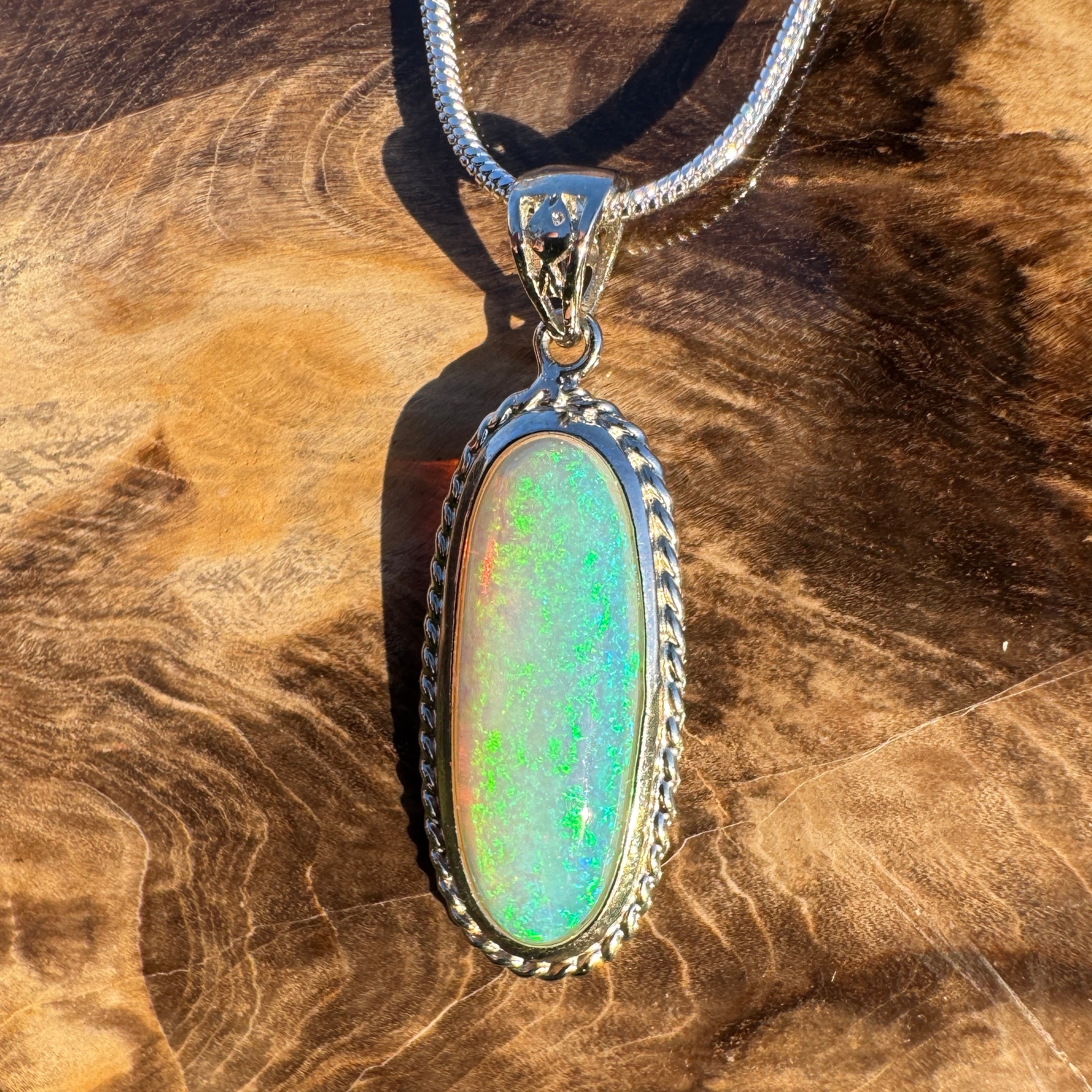 5.1ct Coober Pedy Crystal Opal Pendant Necklace ~ 'Moon Plain Starlight' | 925 Sterling Silver | Solid Australian Opal