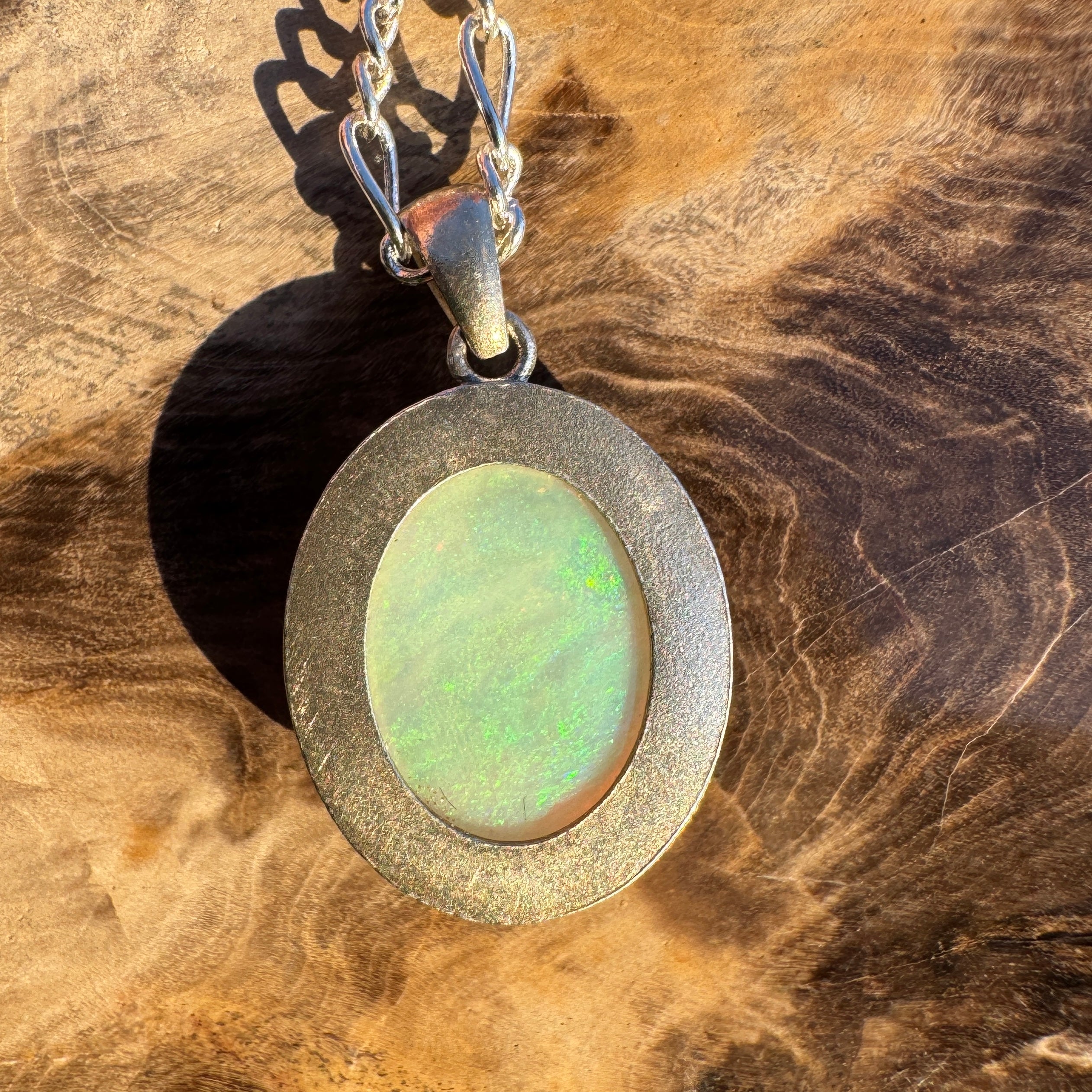 5.2ct Coober Pedy Opal Pendant Necklace ~ 'Kati Thanda Reflection' | 925 Sterling Silver | Solid Australian Opal