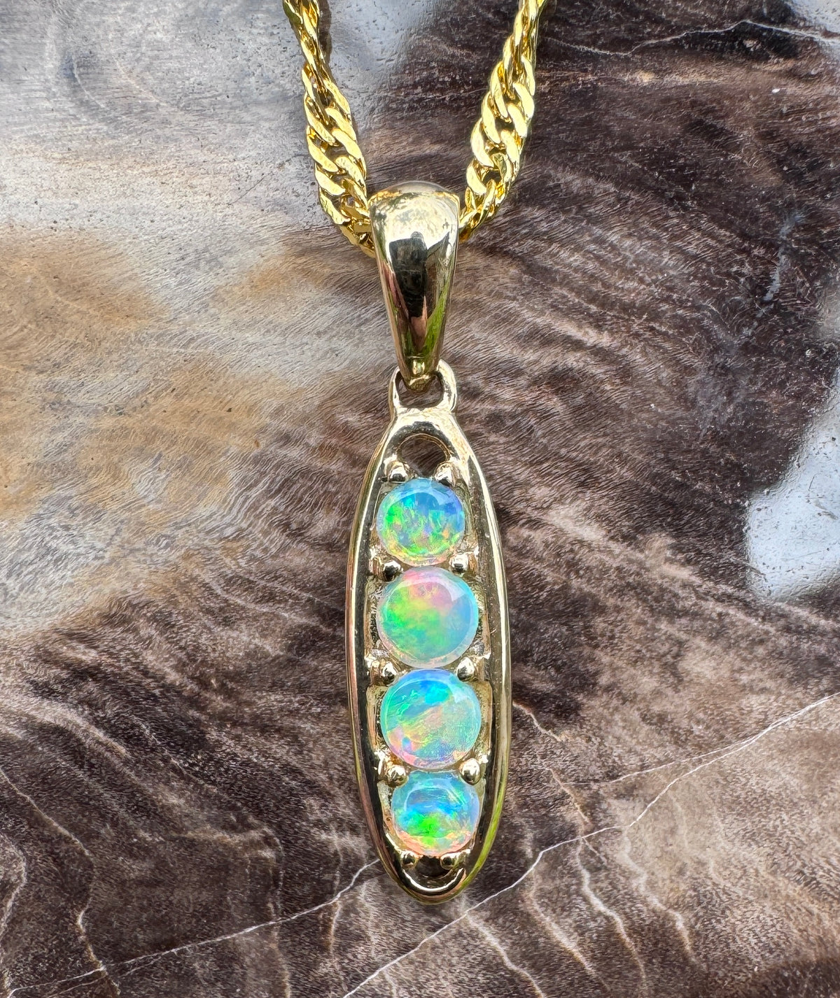 0.8ct Lightning Ridge Opal Bar Pendant Necklace ~ 'Kangaroo Valley Colour' | 14ct Yellow Gold | Solid Australian Opal