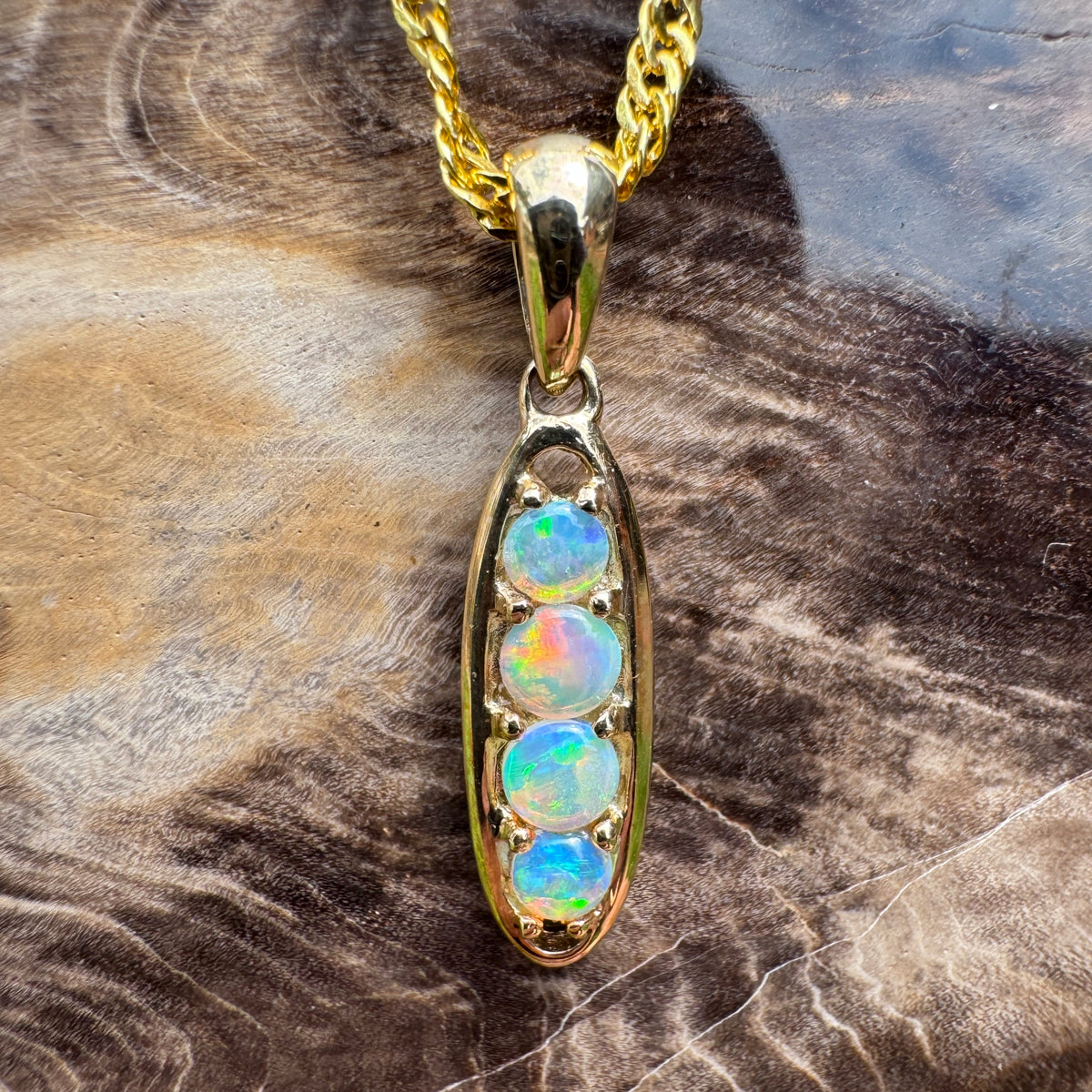 0.8ct Lightning Ridge Opal Bar Pendant Necklace ~ 'Kangaroo Valley Colour' | 14ct Yellow Gold | Solid Australian Opal