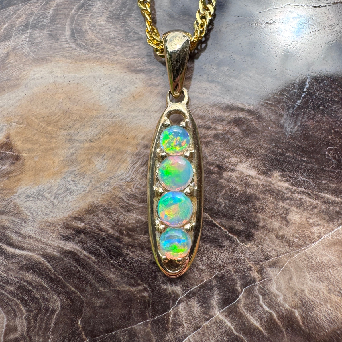 0.8ct Lightning Ridge Opal Bar Pendant Necklace ~ 'Kangaroo Valley Colour' | 14ct Yellow Gold | Solid Australian Opal