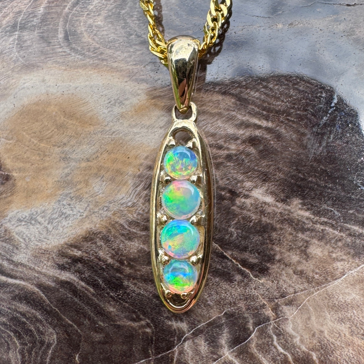 0.8ct Lightning Ridge Opal Bar Pendant Necklace ~ 'Kangaroo Valley Colour' | 14ct Yellow Gold | Solid Australian Opal