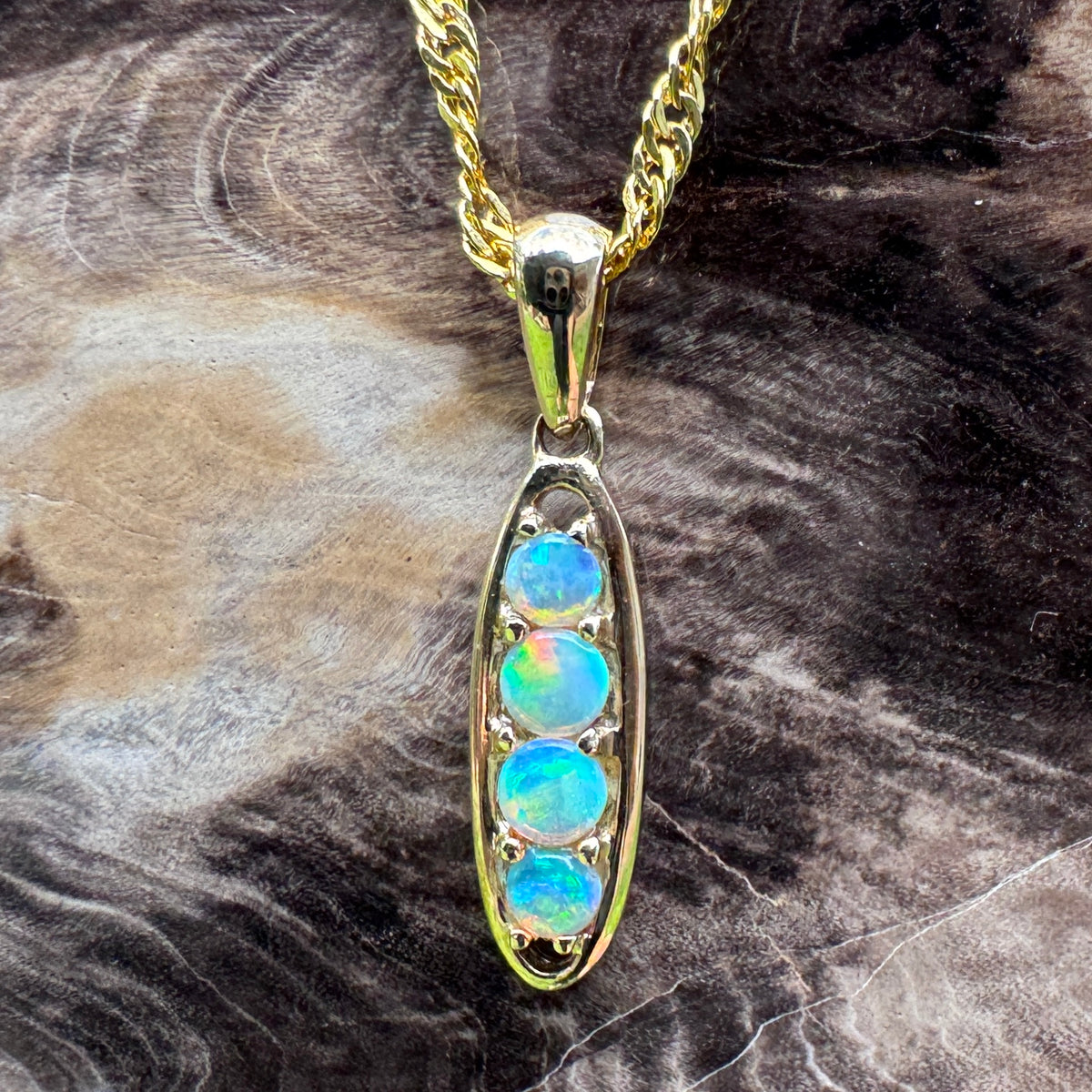 0.8ct Lightning Ridge Opal Bar Pendant Necklace ~ 'Kangaroo Valley Colour' | 14ct Yellow Gold | Solid Australian Opal