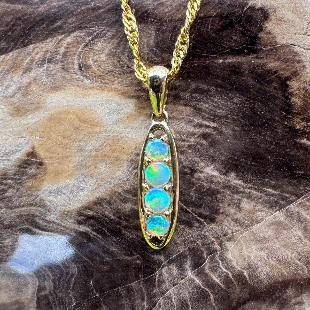 0.8ct Lightning Ridge Opal Bar Pendant Necklace ~ 'Kangaroo Valley Colour' | 14ct Yellow Gold | Solid Australian Opal