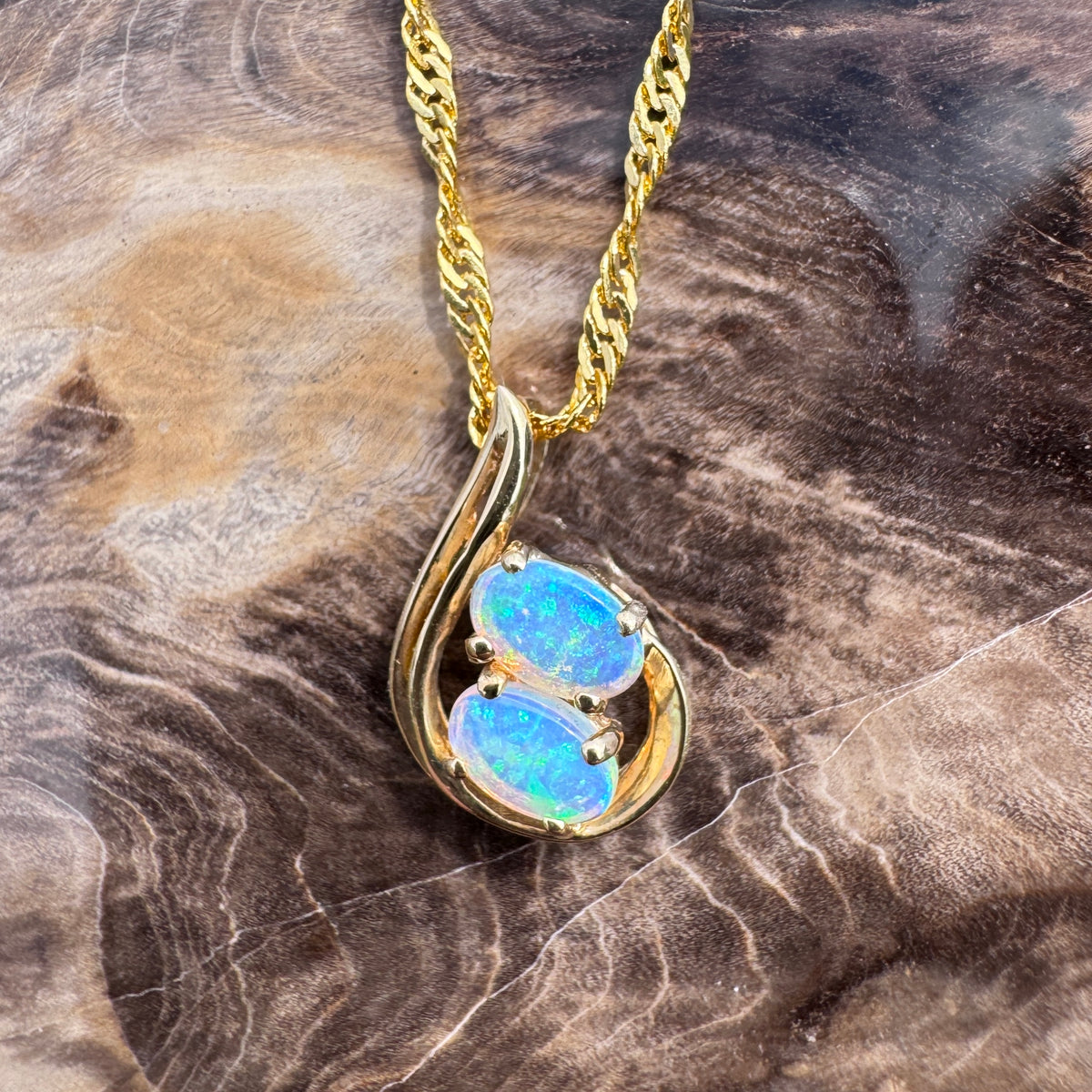 0.7ct Lightning Ridge Opal Swirl Pendant Necklace ~ 'Twelve Apostles Swirl' | 14ct Yellow Gold | Solid Australian Opal