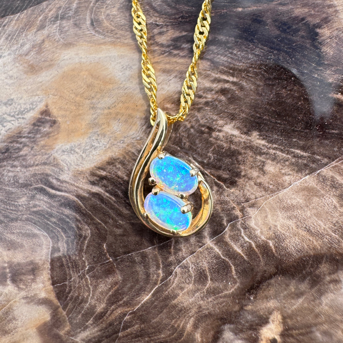 0.7ct Lightning Ridge Opal Swirl Pendant Necklace ~ 'Twelve Apostles Swirl' | 14ct Yellow Gold | Solid Australian Opal