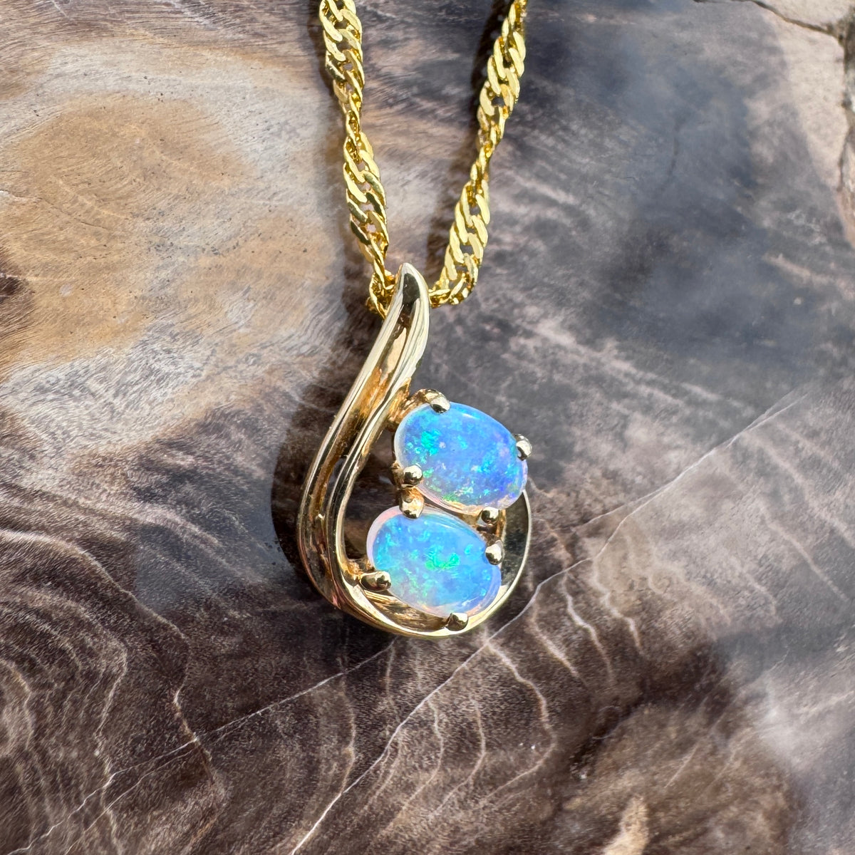 0.7ct Lightning Ridge Opal Swirl Pendant Necklace ~ 'Twelve Apostles Swirl' | 14ct Yellow Gold | Solid Australian Opal