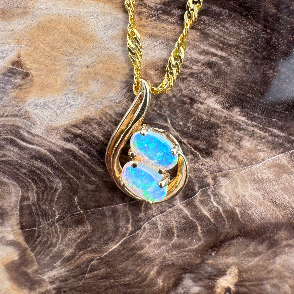 0.7ct Lightning Ridge Opal Swirl Pendant Necklace ~ 'Twelve Apostles Swirl' | 14ct Yellow Gold | Solid Australian Opal