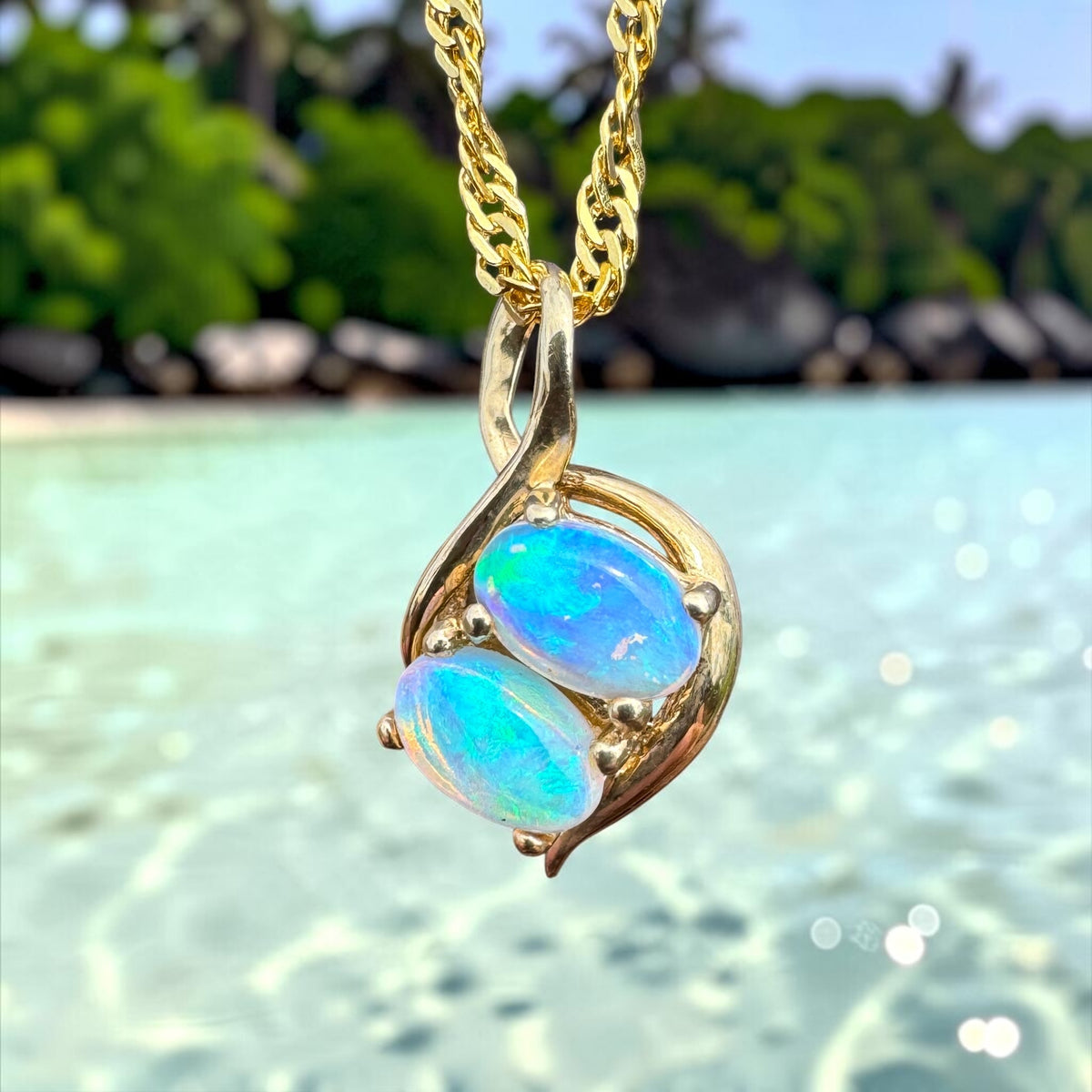 1ct Lightning Ridge Opal Swirl Pendant Necklace ~ 'Remarkable Rocks Swirl' | 14ct Yellow Gold | Solid Australian Opal