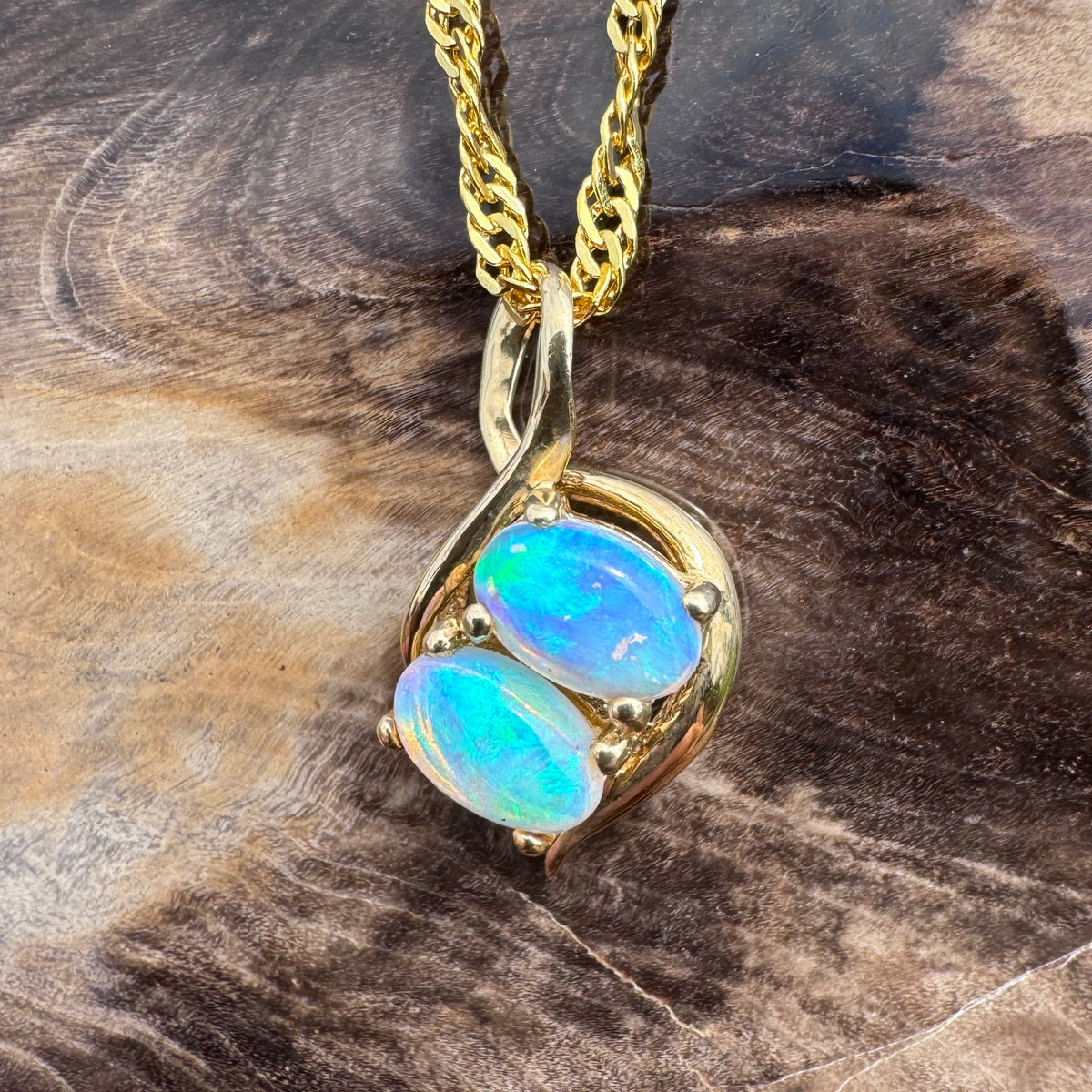 1ct Lightning Ridge Opal Swirl Pendant Necklace ~ 'Remarkable Rocks Swirl' | 14ct Yellow Gold | Solid Australian Opal