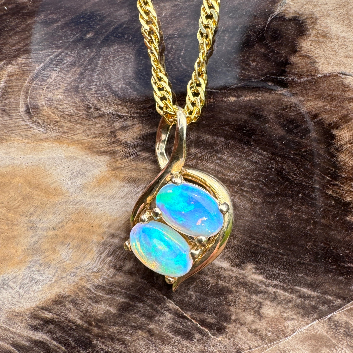 1ct Lightning Ridge Opal Swirl Pendant Necklace ~ 'Remarkable Rocks Swirl' | 14ct Yellow Gold | Solid Australian Opal