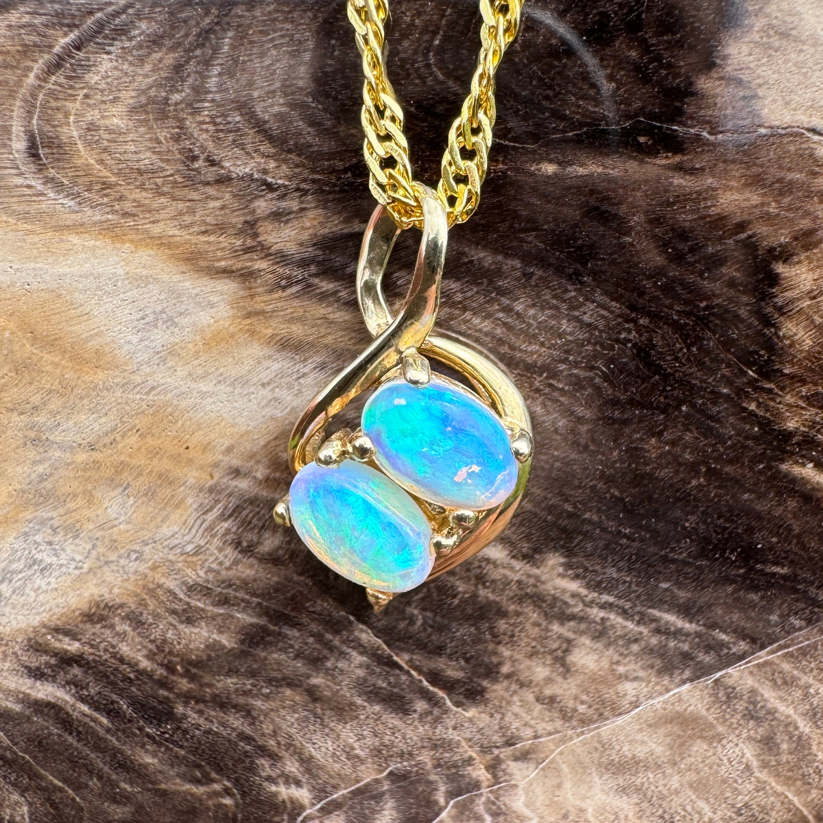 1ct Lightning Ridge Opal Swirl Pendant Necklace ~ 'Remarkable Rocks Swirl' | 14ct Yellow Gold | Solid Australian Opal