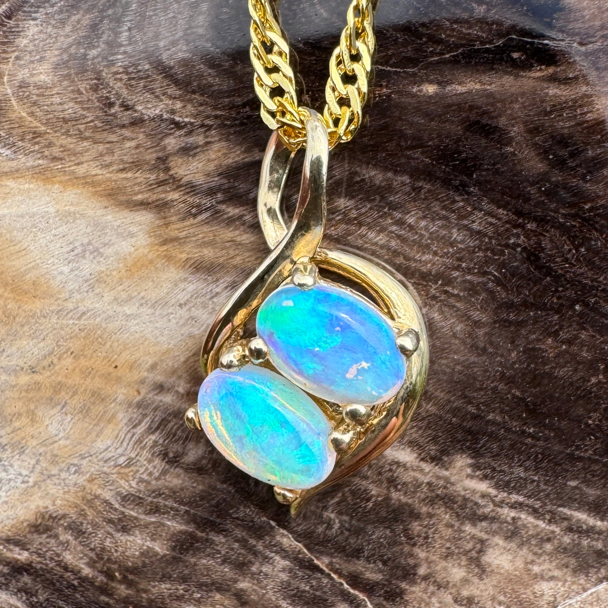 1ct Lightning Ridge Opal Swirl Pendant Necklace ~ 'Remarkable Rocks Swirl' | 14ct Yellow Gold | Solid Australian Opal