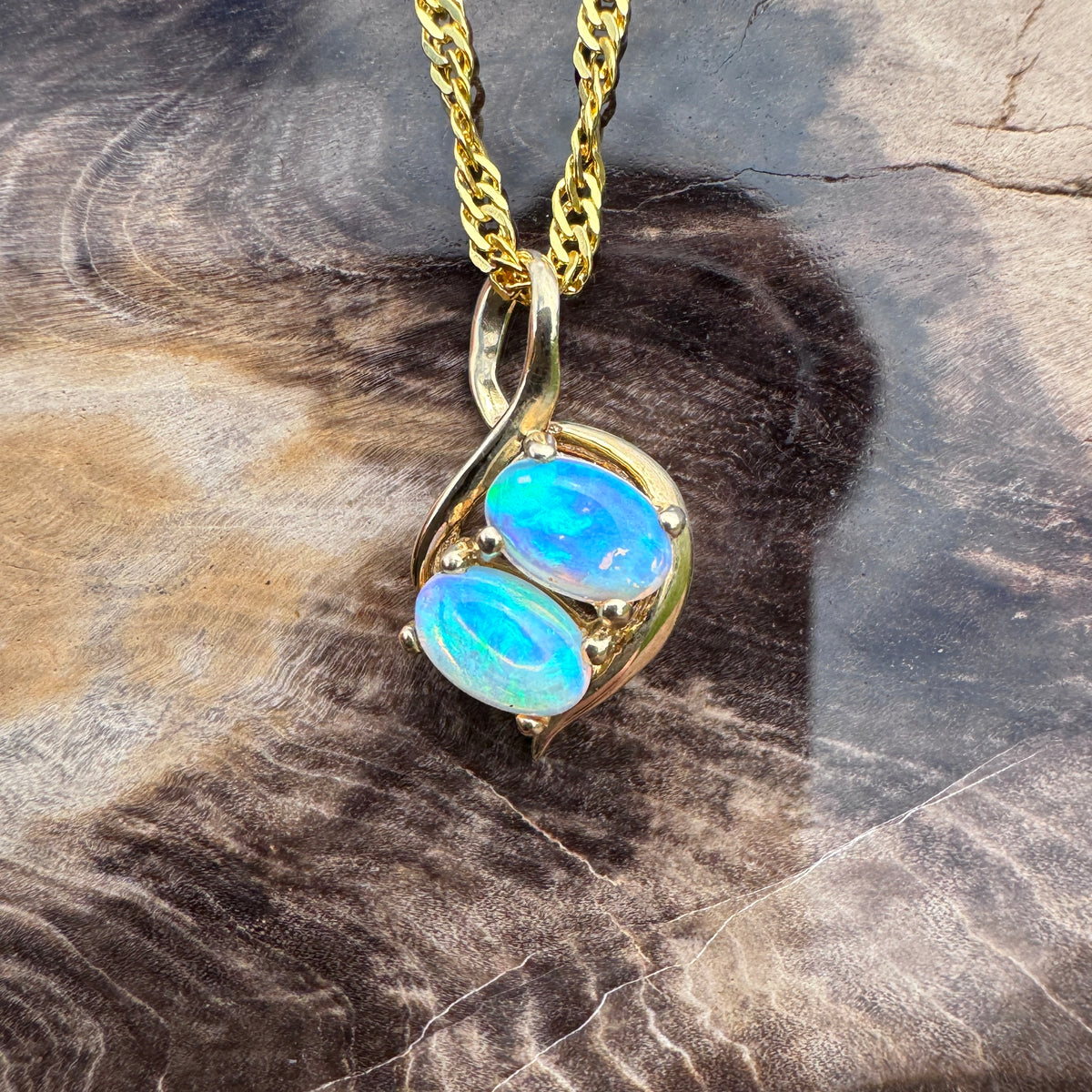 1ct Lightning Ridge Opal Swirl Pendant Necklace ~ 'Remarkable Rocks Swirl' | 14ct Yellow Gold | Solid Australian Opal