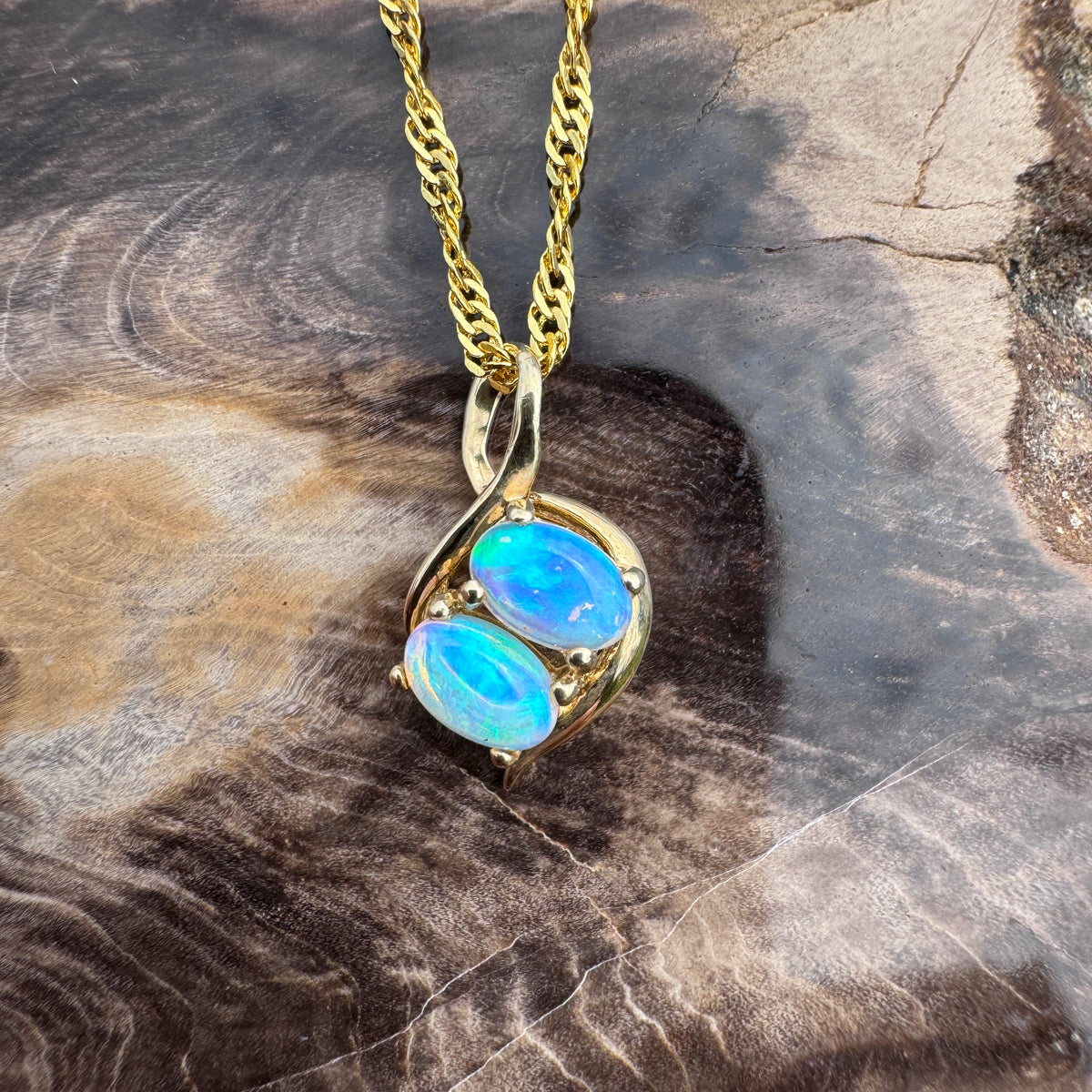 1ct Lightning Ridge Opal Swirl Pendant Necklace ~ 'Remarkable Rocks Swirl' | 14ct Yellow Gold | Solid Australian Opal