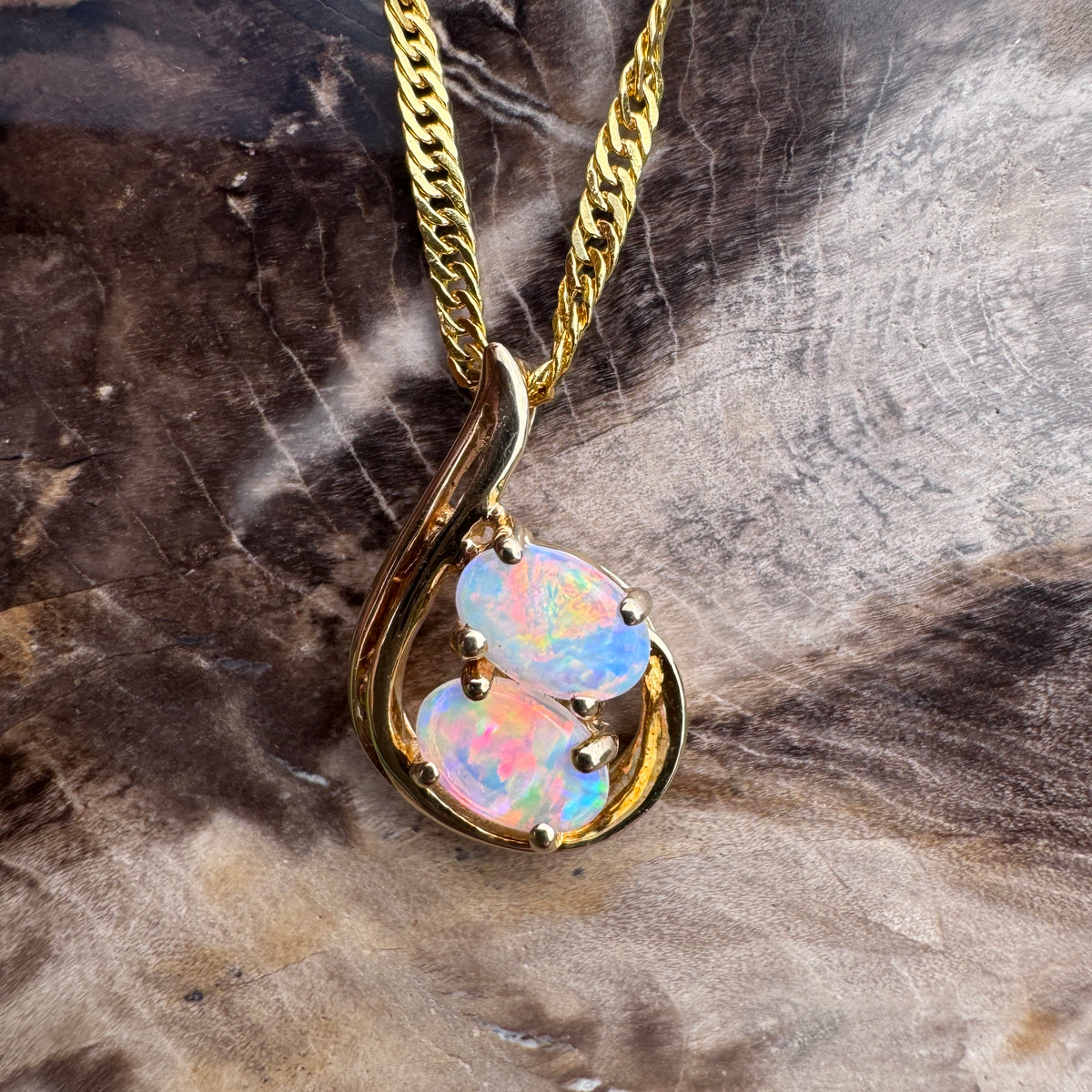 0.9ct Lightning Ridge Crystal Opal Swirl Pendant Necklace ~ 'Cradle Mountain Swirl' | 14ct Yellow Gold | Solid Australian Opal