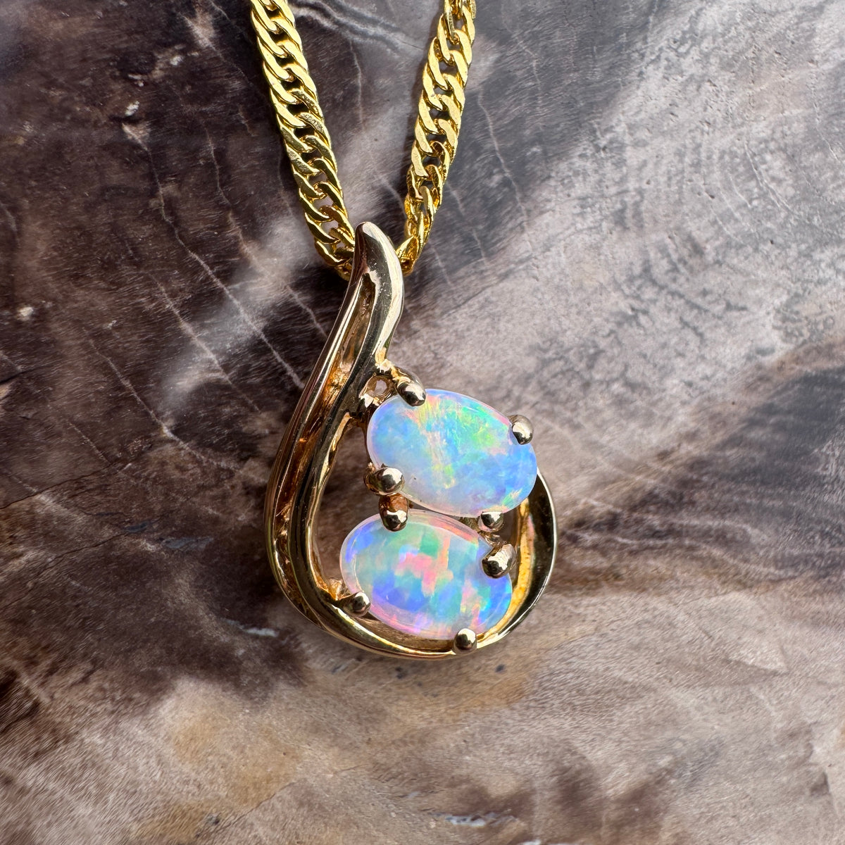0.9ct Lightning Ridge Crystal Opal Swirl Pendant Necklace ~ 'Cradle Mountain Swirl' | 14ct Yellow Gold | Solid Australian Opal