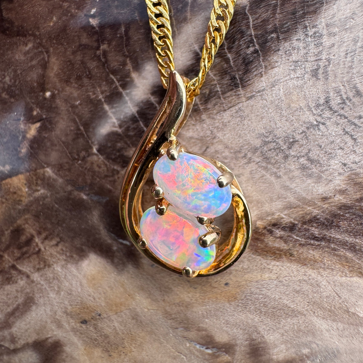 0.9ct Lightning Ridge Crystal Opal Swirl Pendant Necklace ~ 'Cradle Mountain Swirl' | 14ct Yellow Gold | Solid Australian Opal