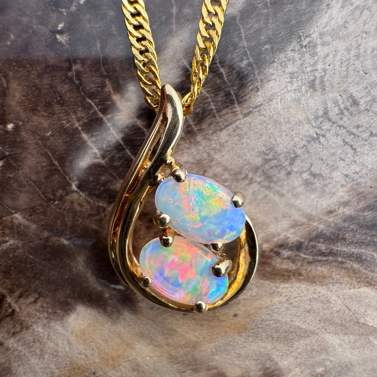 0.9ct Lightning Ridge Crystal Opal Swirl Pendant Necklace ~ 'Cradle Mountain Swirl' | 14ct Yellow Gold | Solid Australian Opal
