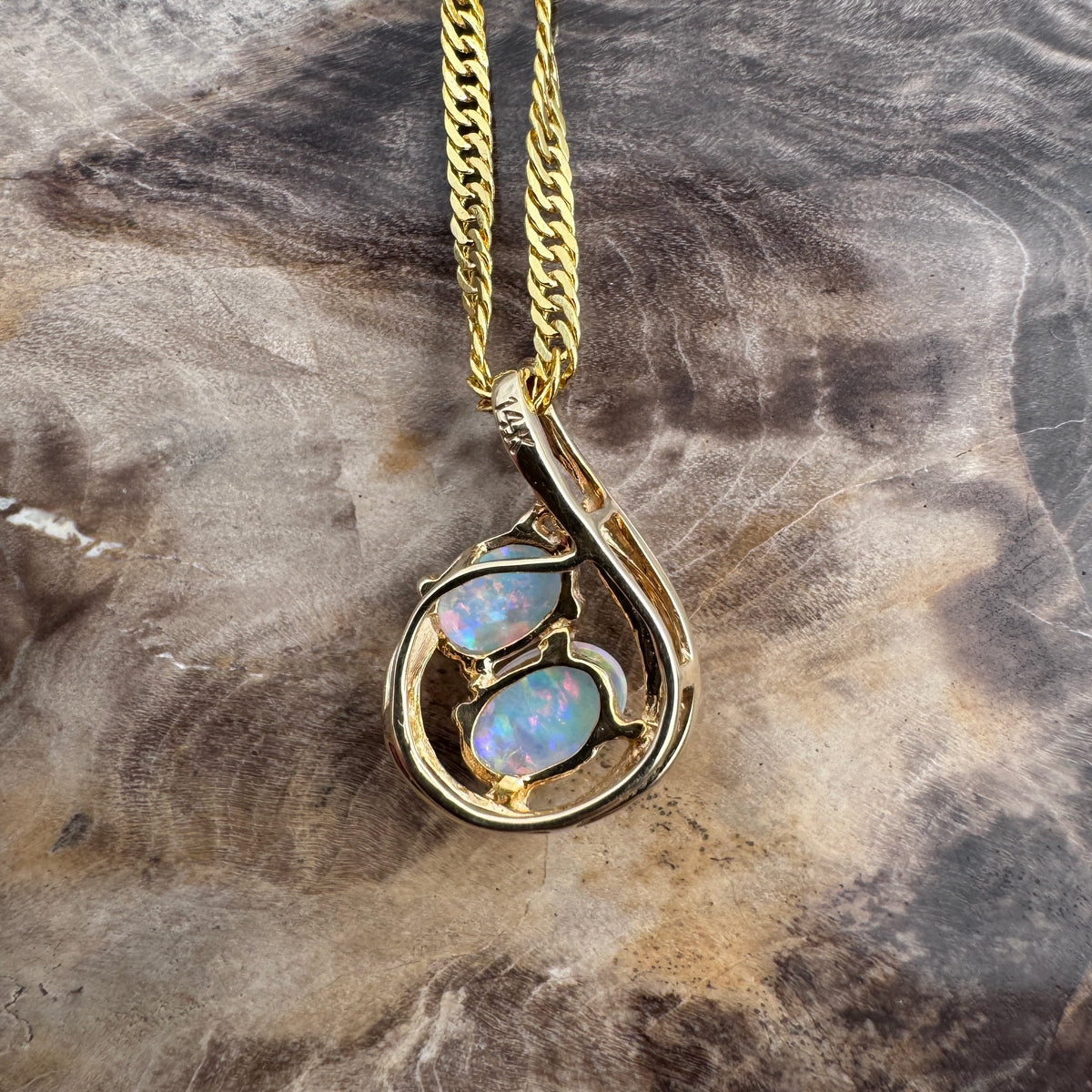 0.9ct Lightning Ridge Crystal Opal Swirl Pendant Necklace ~ 'Cradle Mountain Swirl' | 14ct Yellow Gold | Solid Australian Opal