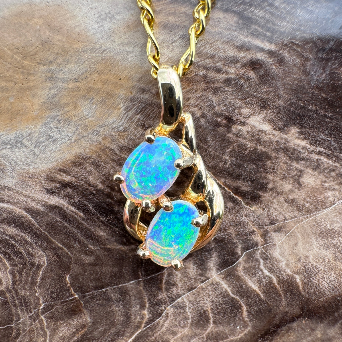 0.6ct Lightning Ridge Opal Swirl Pendant Necklace ~ 'Ningaloo Swirl' | 14ct Yellow Gold | Solid Australian Opal