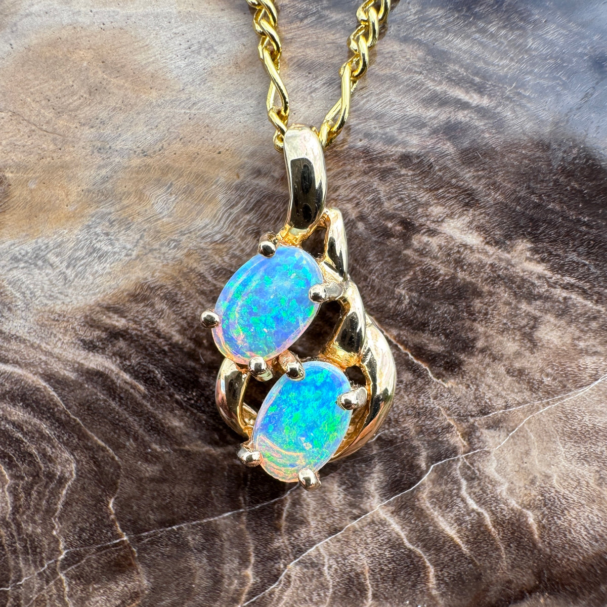 0.6ct Lightning Ridge Opal Swirl Pendant Necklace ~ 'Ningaloo Swirl' | 14ct Yellow Gold | Solid Australian Opal