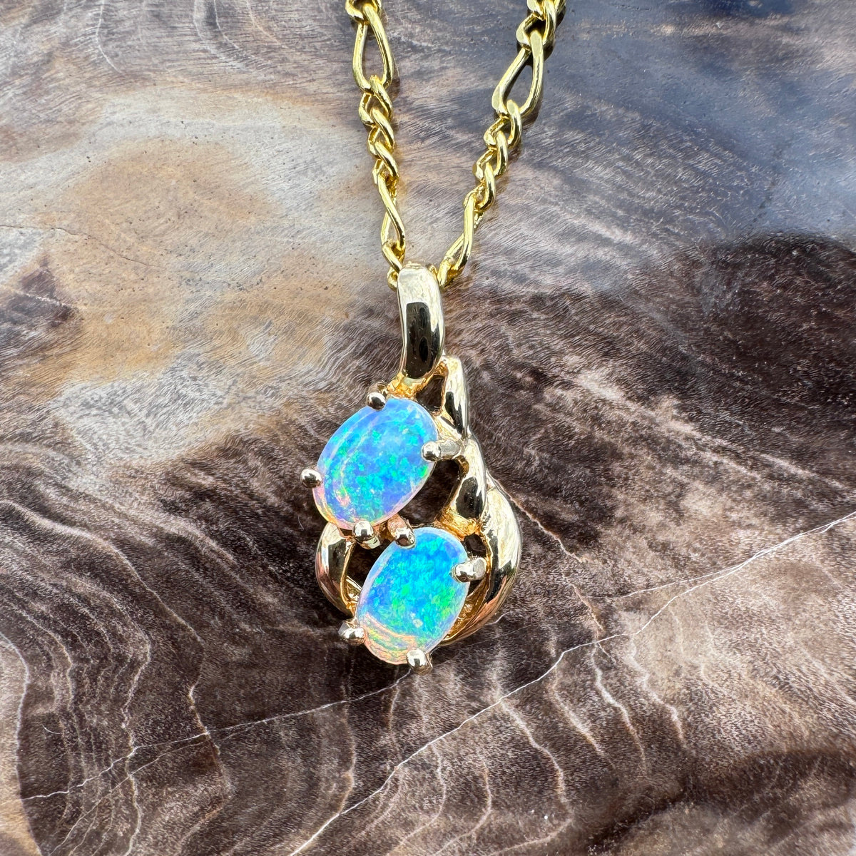 0.6ct Lightning Ridge Opal Swirl Pendant Necklace ~ 'Ningaloo Swirl' | 14ct Yellow Gold | Solid Australian Opal