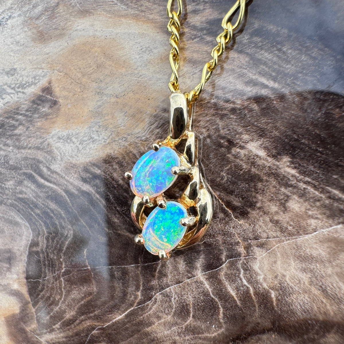 0.6ct Lightning Ridge Opal Swirl Pendant Necklace ~ 'Ningaloo Swirl' | 14ct Yellow Gold | Solid Australian Opal