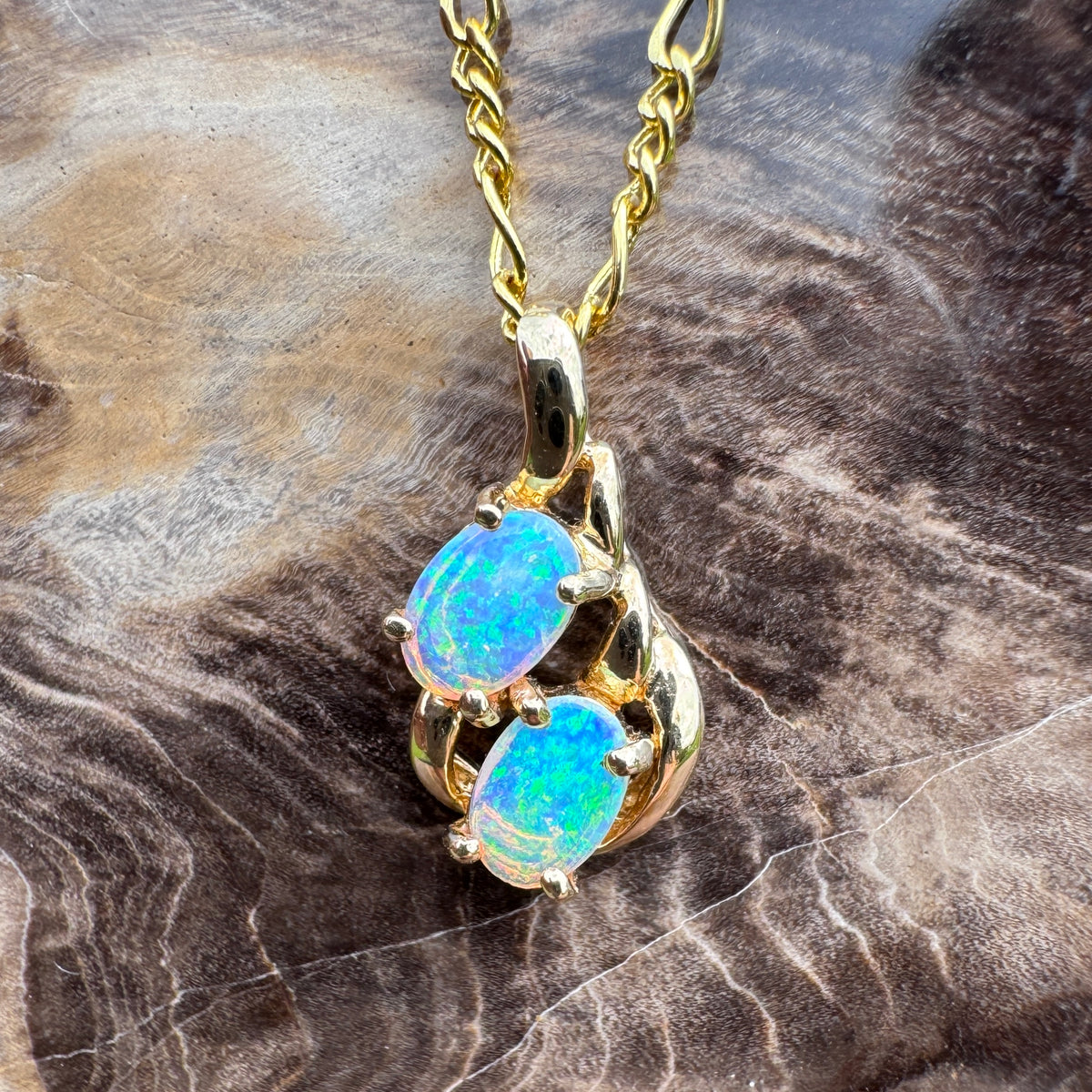 0.6ct Lightning Ridge Opal Swirl Pendant Necklace ~ 'Ningaloo Swirl' | 14ct Yellow Gold | Solid Australian Opal