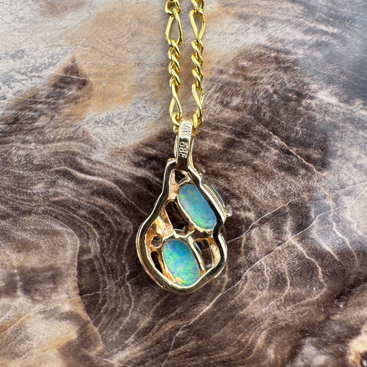 0.6ct Lightning Ridge Opal Swirl Pendant Necklace ~ 'Ningaloo Swirl' | 14ct Yellow Gold | Solid Australian Opal