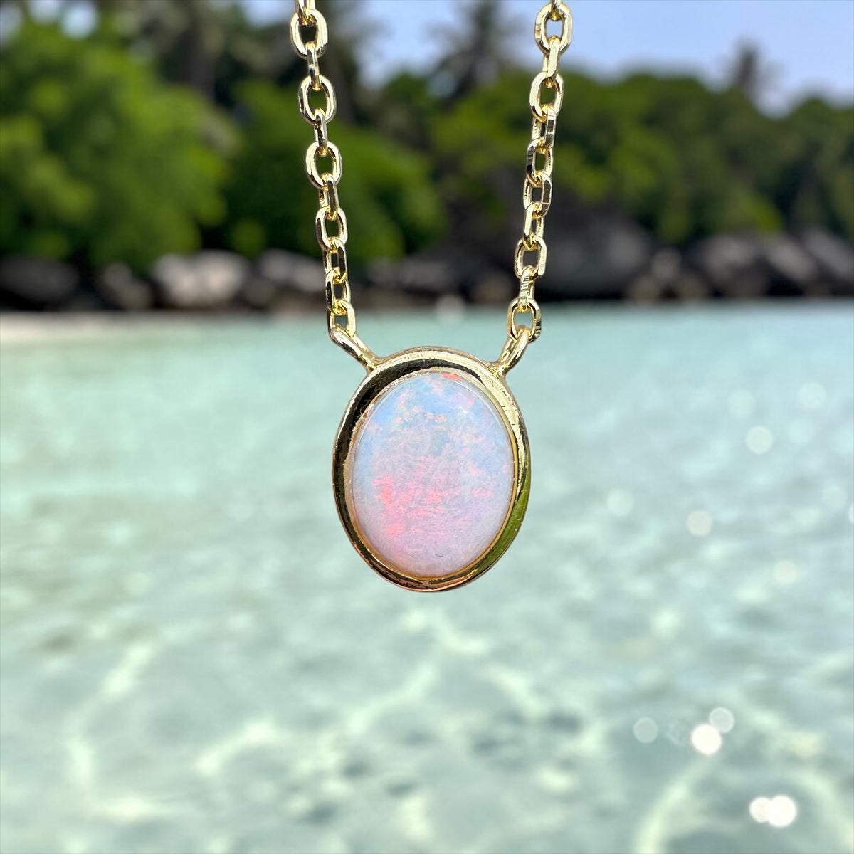 1.1ct Coober Pedy Opal Pendant Necklace ~ 'Shark Bay Sunset' | Yellow Gold Coated 925 Sterling Silver | Solid Australian Opal