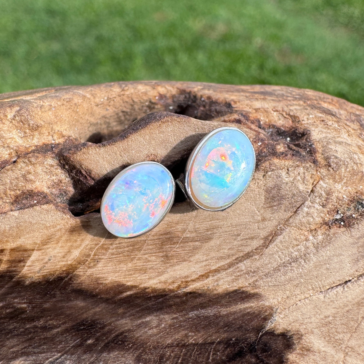0.8ct Coober Pedy Opal Stud Earrings ~ 'Flinders Ranges Fire' | 925 Sterling Silver | Solid Australian Opal