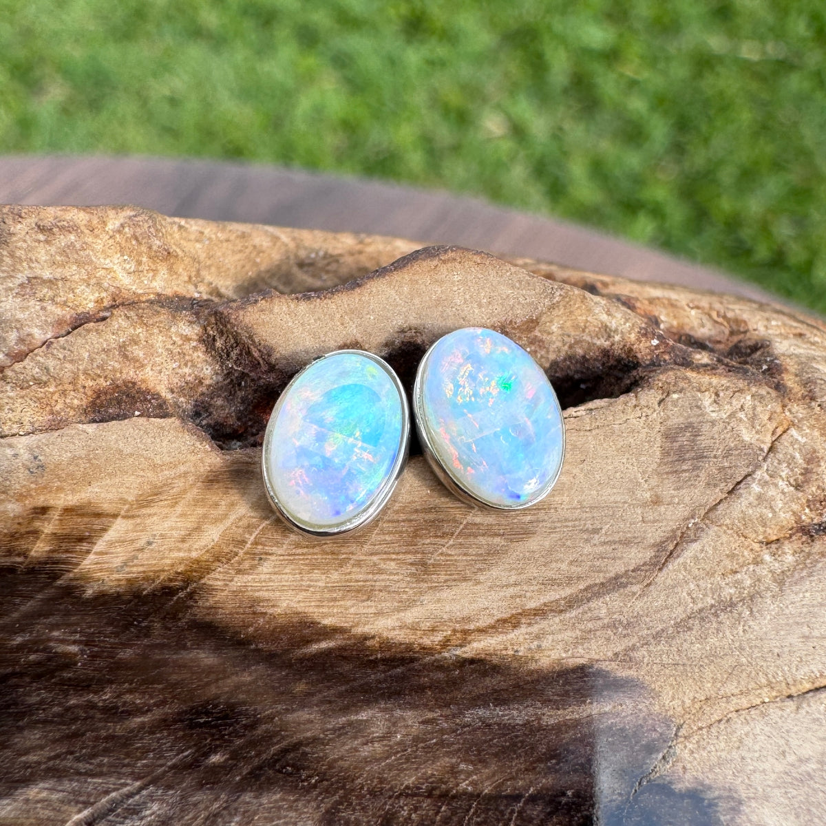 0.8ct Coober Pedy Opal Stud Earrings ~ 'Flinders Ranges Fire' | 925 Sterling Silver | Solid Australian Opal