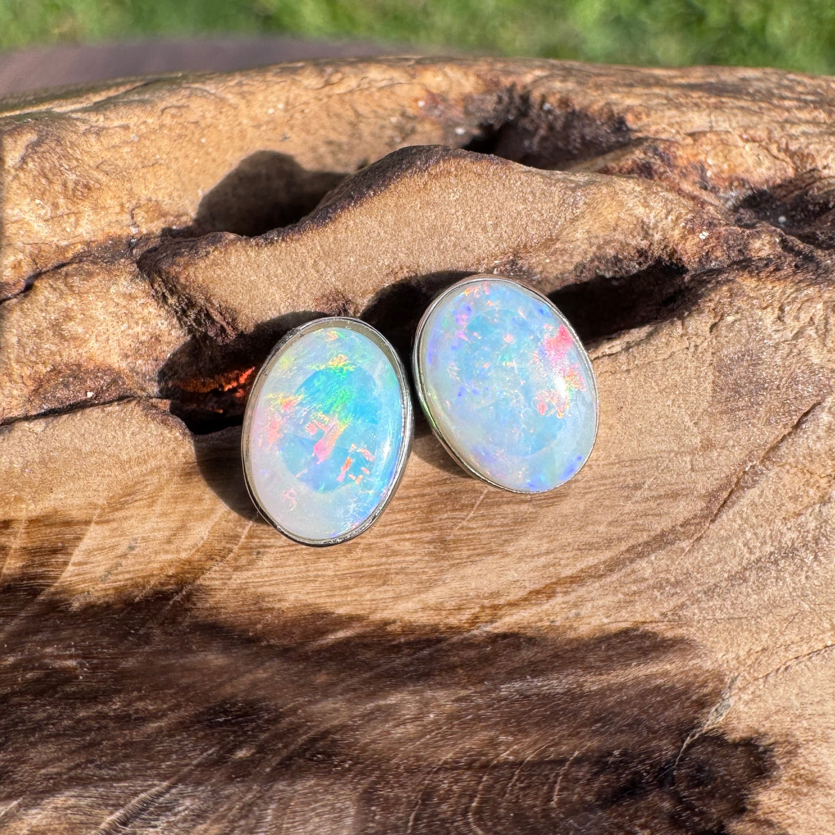 0.8ct Coober Pedy Opal Stud Earrings ~ 'Flinders Ranges Fire' | 925 Sterling Silver | Solid Australian Opal