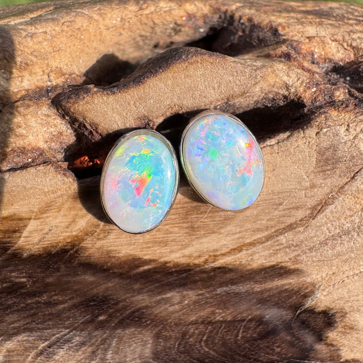 0.8ct Coober Pedy Opal Stud Earrings ~ 'Flinders Ranges Fire' | 925 Sterling Silver | Solid Australian Opal