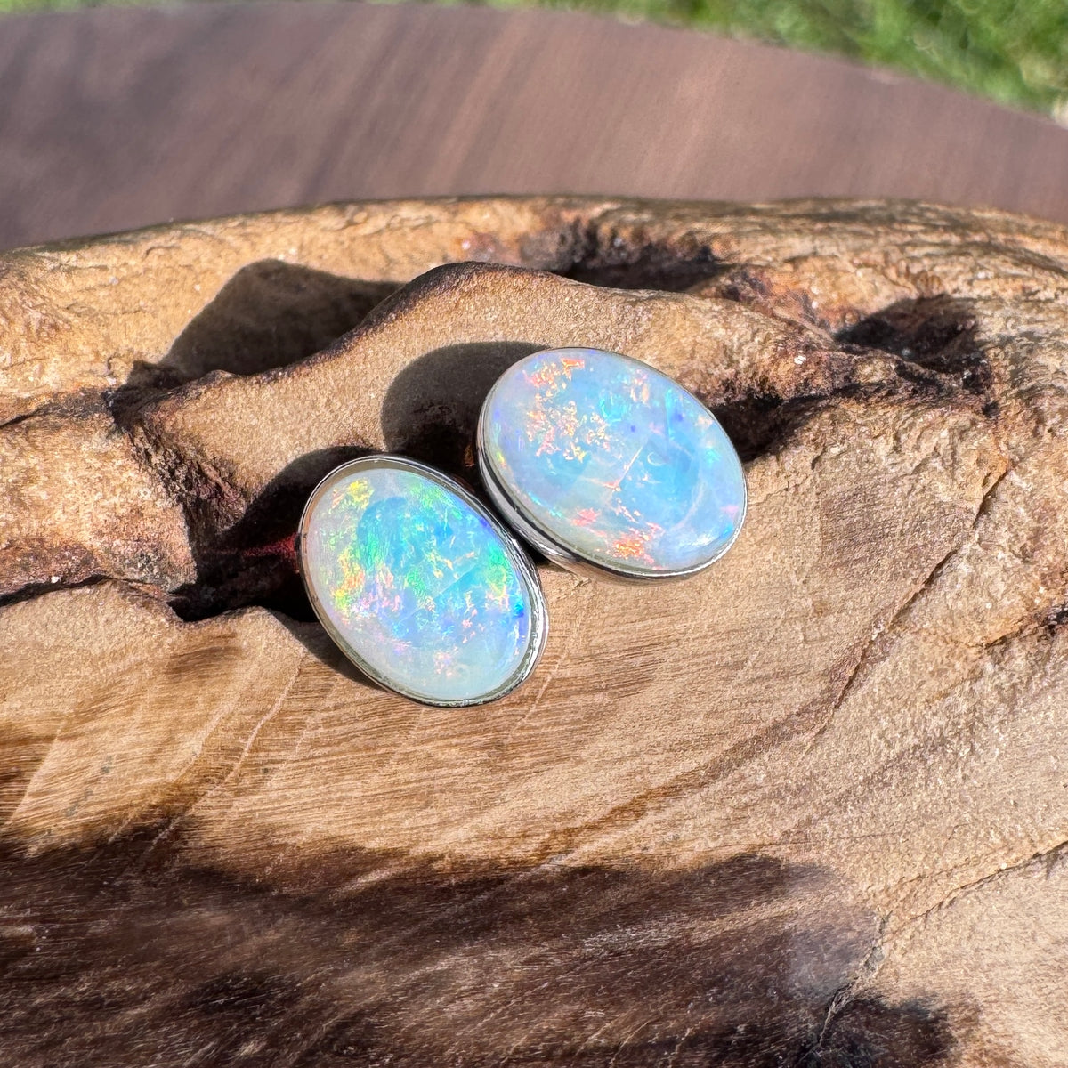 0.8ct Coober Pedy Opal Stud Earrings ~ 'Flinders Ranges Fire' | 925 Sterling Silver | Solid Australian Opal