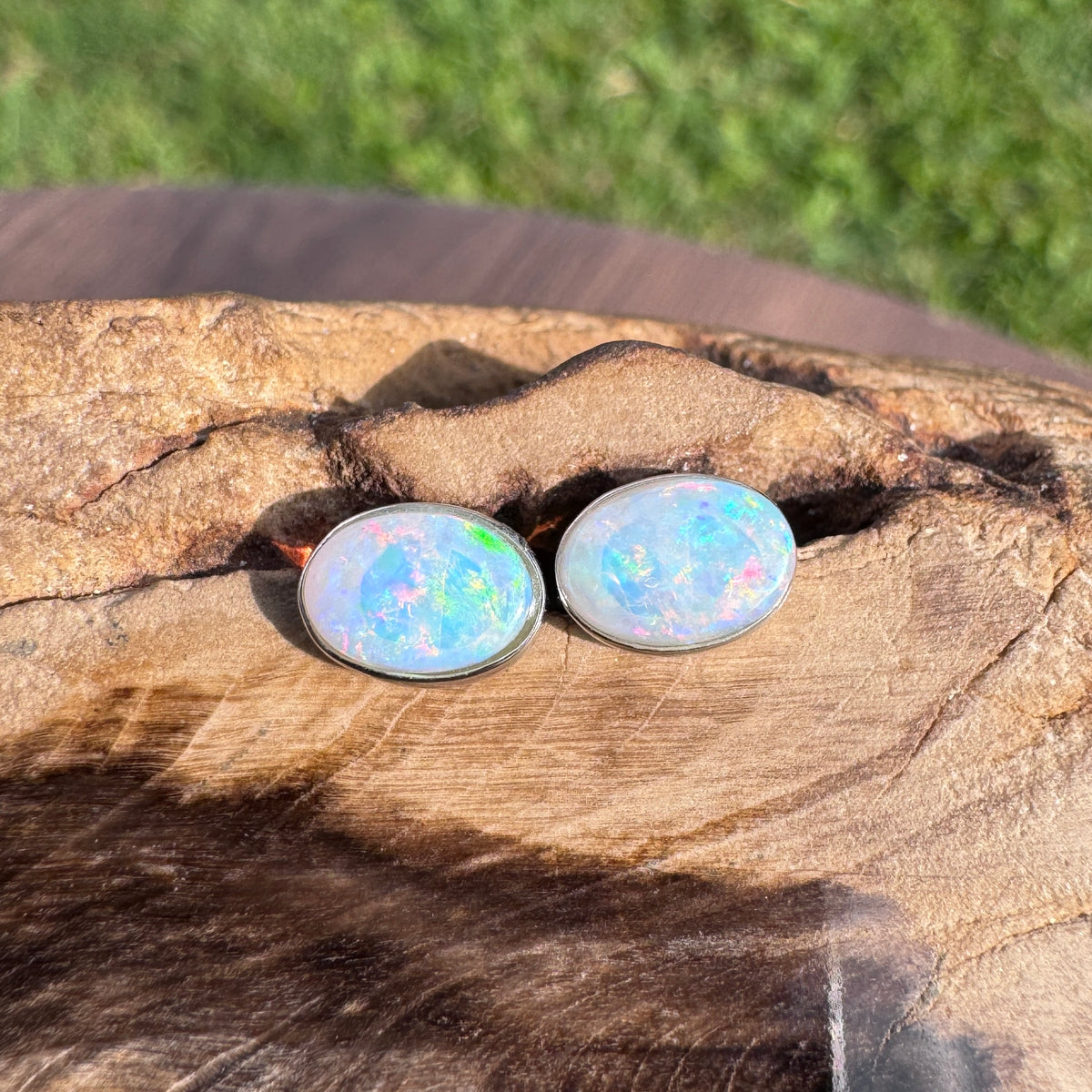 0.8ct Coober Pedy Opal Stud Earrings ~ 'Flinders Ranges Fire' | 925 Sterling Silver | Solid Australian Opal