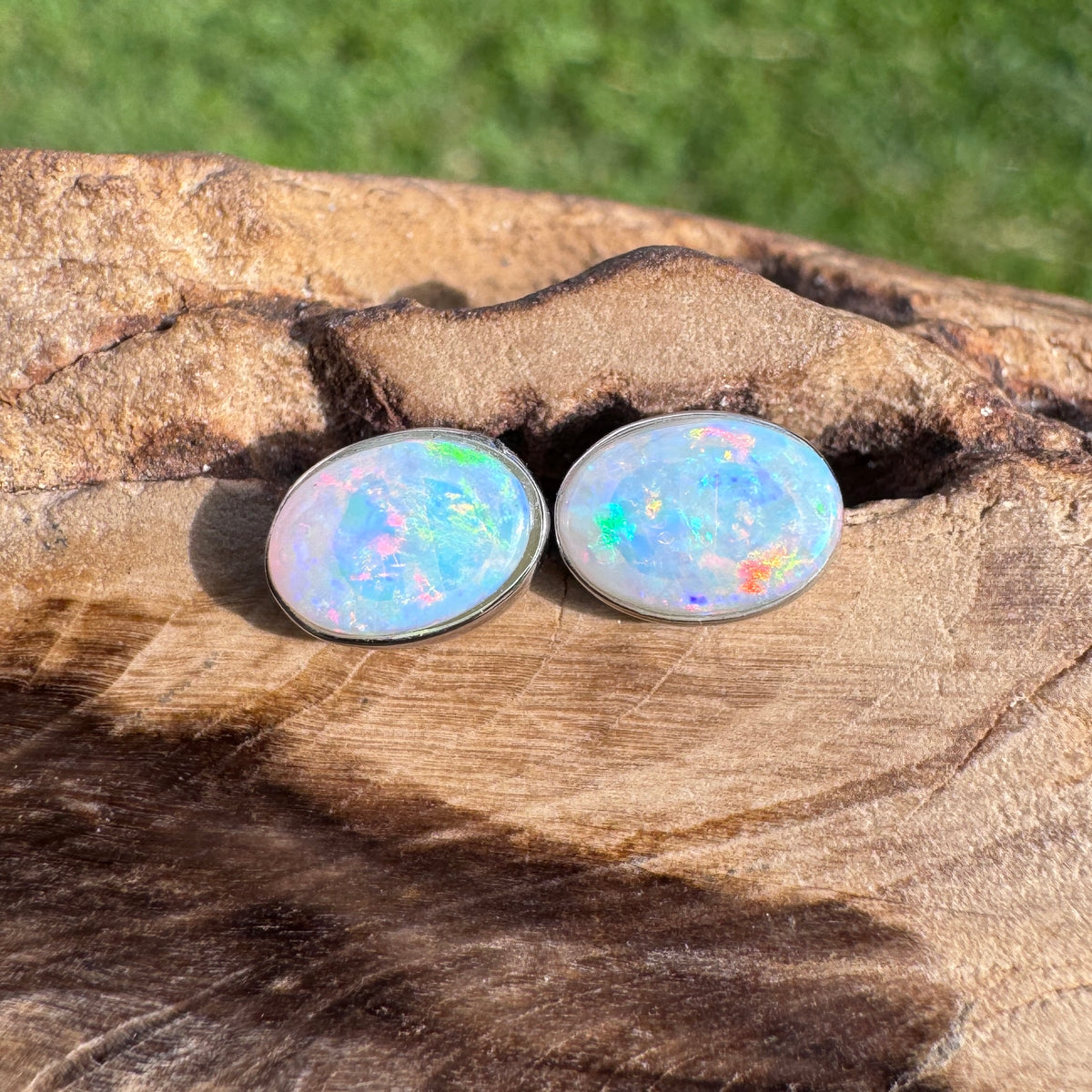 0.8ct Coober Pedy Opal Stud Earrings ~ 'Flinders Ranges Fire' | 925 Sterling Silver | Solid Australian Opal