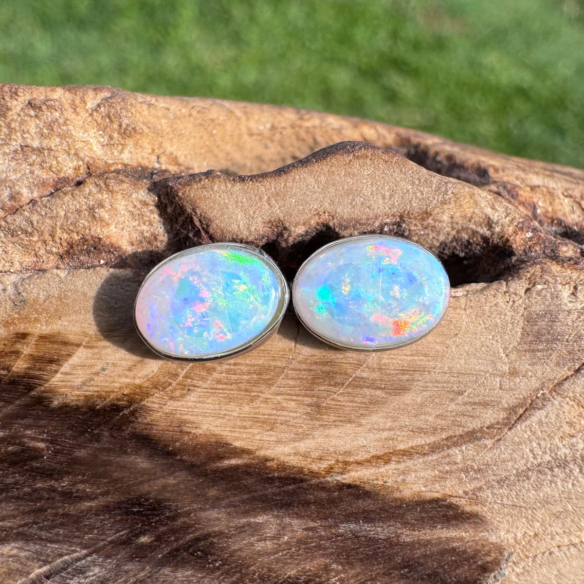 0.8ct Coober Pedy Opal Stud Earrings ~ 'Flinders Ranges Fire' | 925 Sterling Silver | Solid Australian Opal