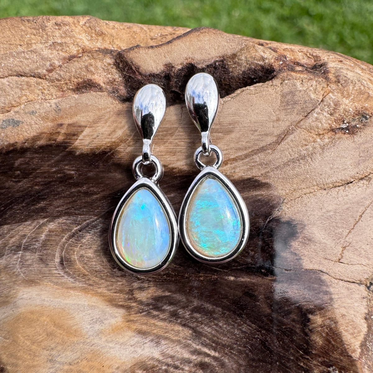 1.7ct Coober Pedy Crystal Opal Stud Drop Earrings ~ 'Rottnest Dew' | 925 Sterling Silver | Solid Australian Opal