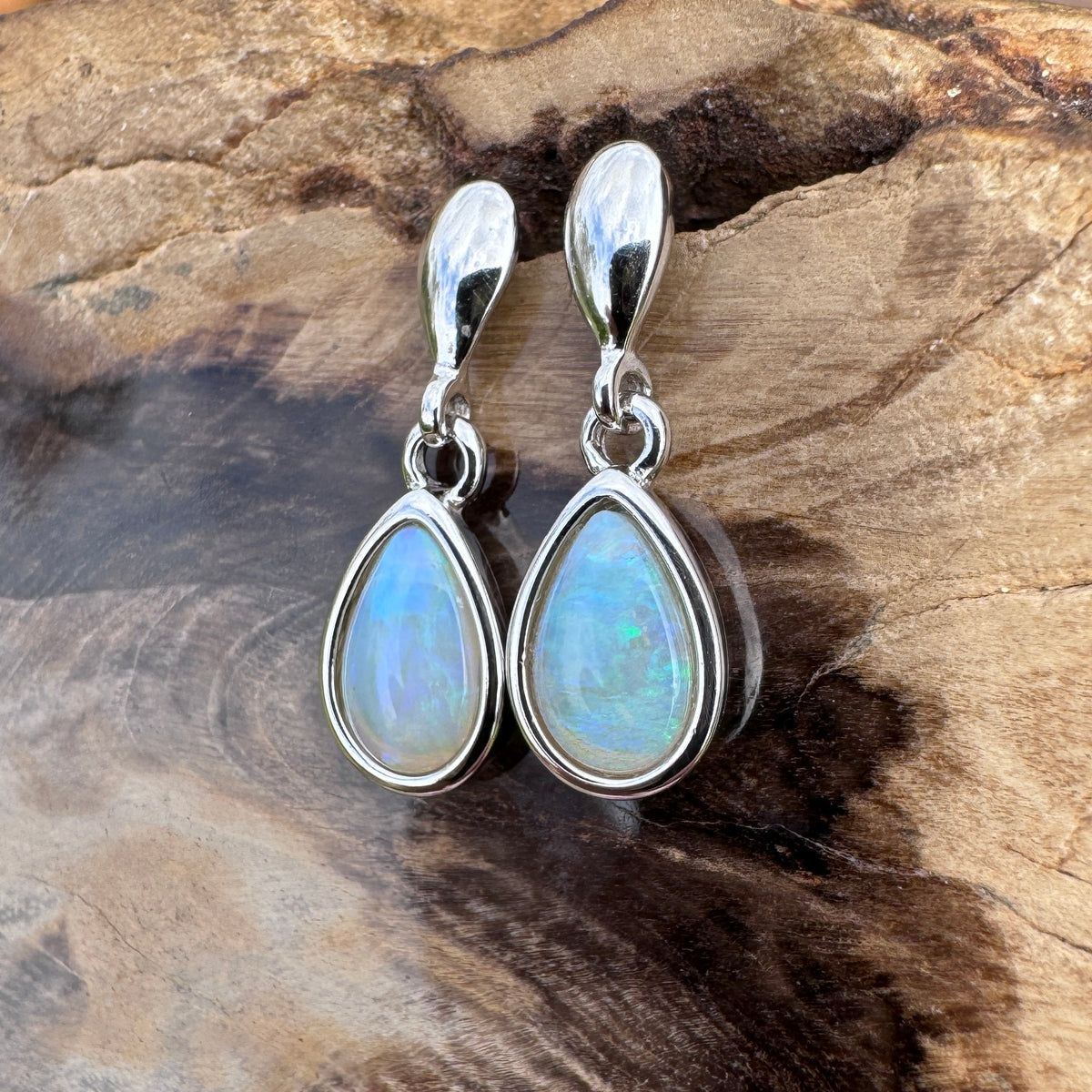 1.7ct Coober Pedy Crystal Opal Stud Drop Earrings ~ 'Rottnest Dew' | 925 Sterling Silver | Solid Australian Opal