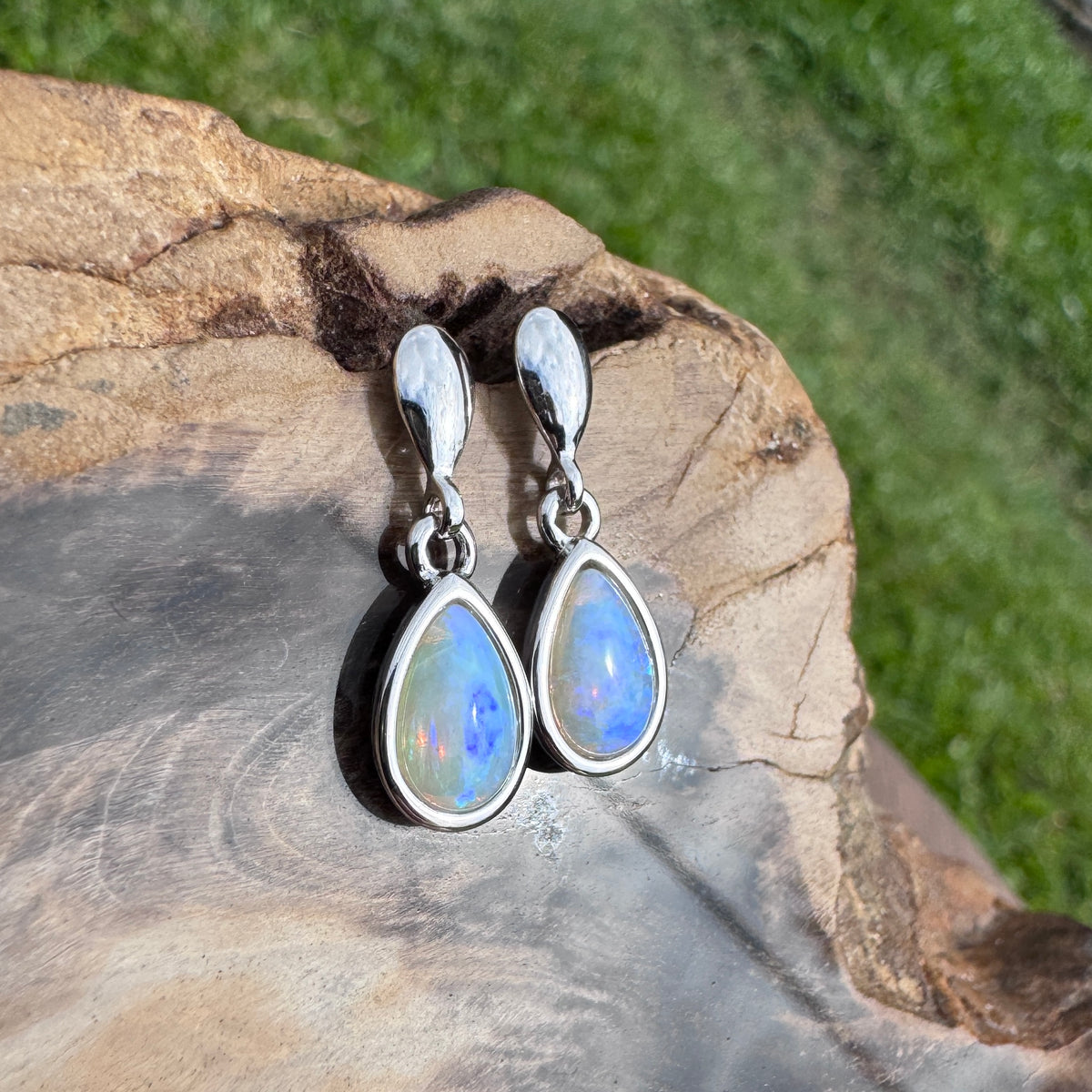 1.7ct Coober Pedy Crystal Opal Stud Drop Earrings ~ 'Rottnest Dew' | 925 Sterling Silver | Solid Australian Opal