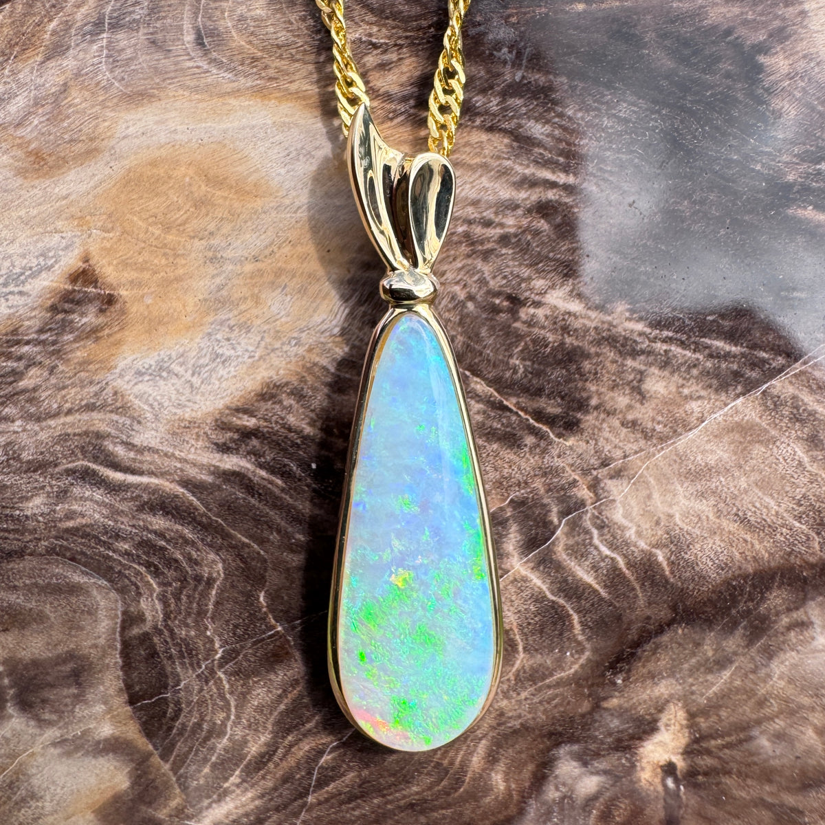 3.4ct Lightning Ridge Opal Pendant Necklace ~ 'Kakadu Lagoon' | 14ct Yellow Gold | Solid Australian Opal