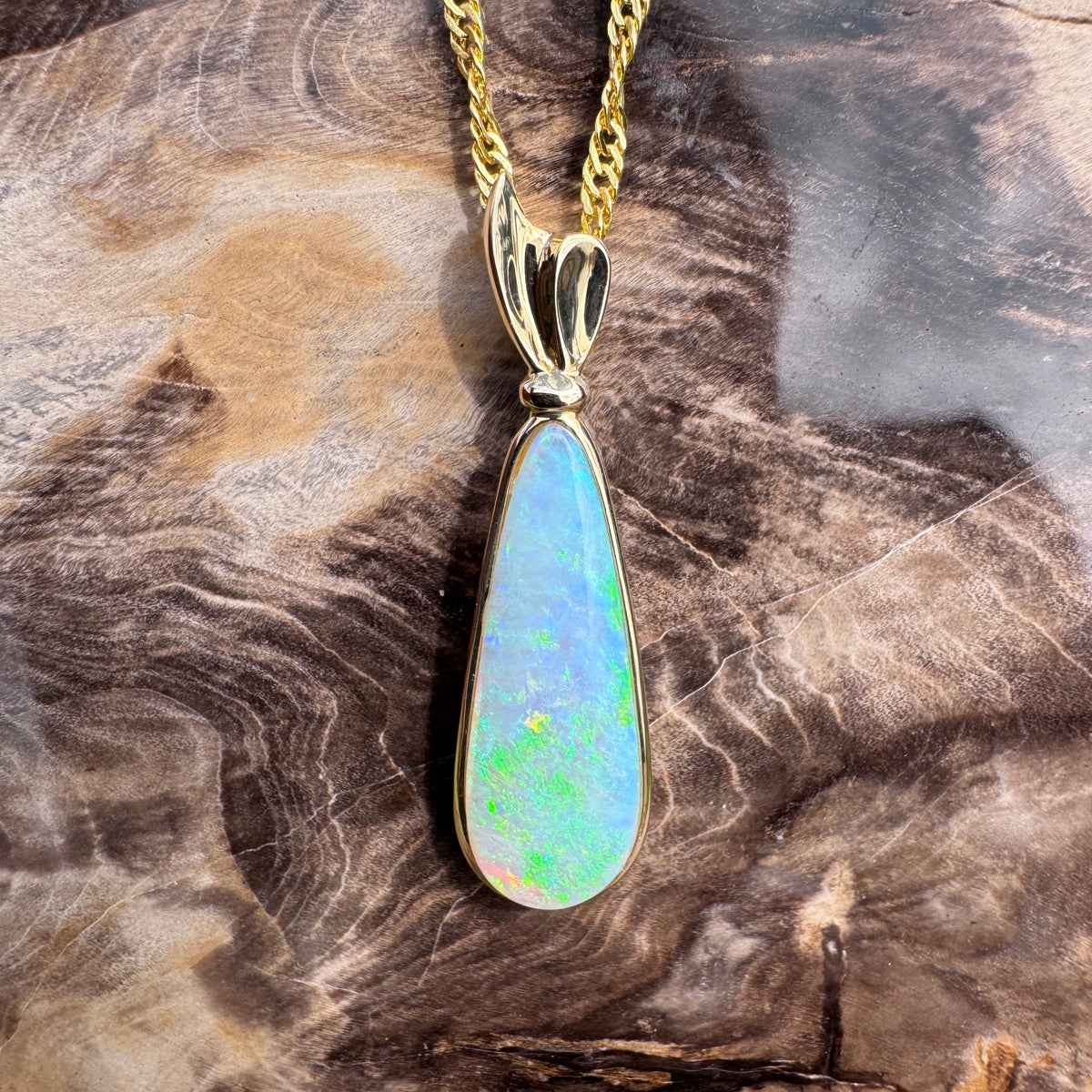 3.4ct Lightning Ridge Opal Pendant Necklace ~ 'Kakadu Lagoon' | 14ct Yellow Gold | Solid Australian Opal