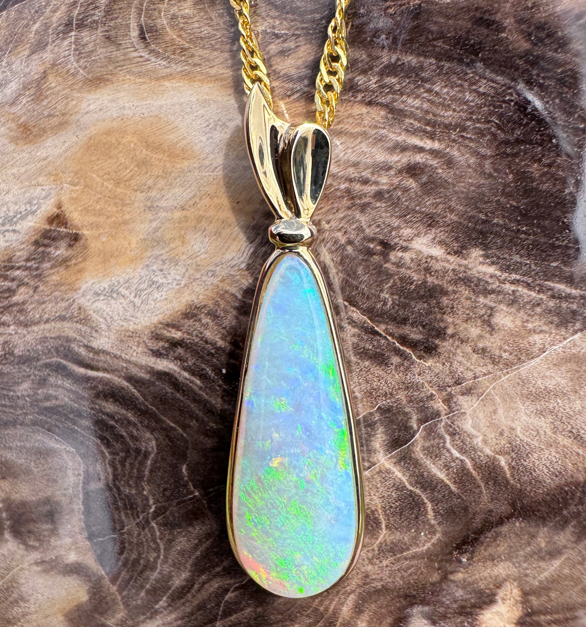 3.4ct Lightning Ridge Opal Pendant Necklace ~ 'Kakadu Lagoon' | 14ct Yellow Gold | Solid Australian Opal